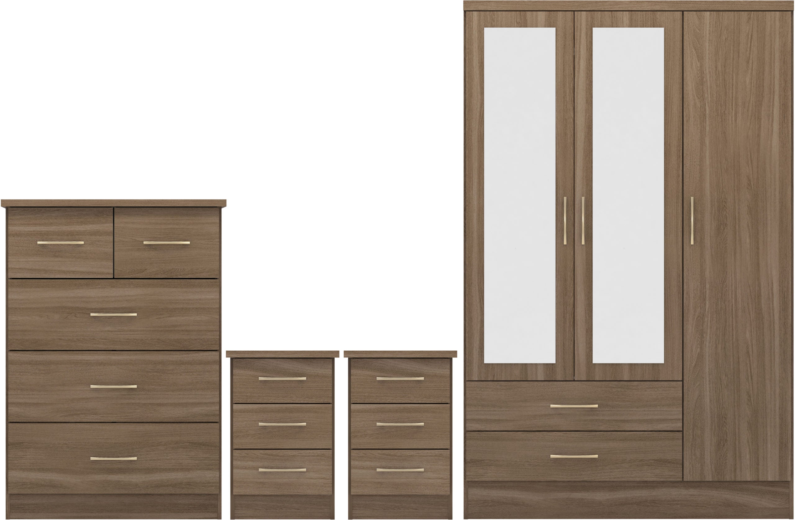 NEVADA 3 DOOR 2 DRAWER WARDROBE BEDROOM SET - RUSTIC OAK EFFECT