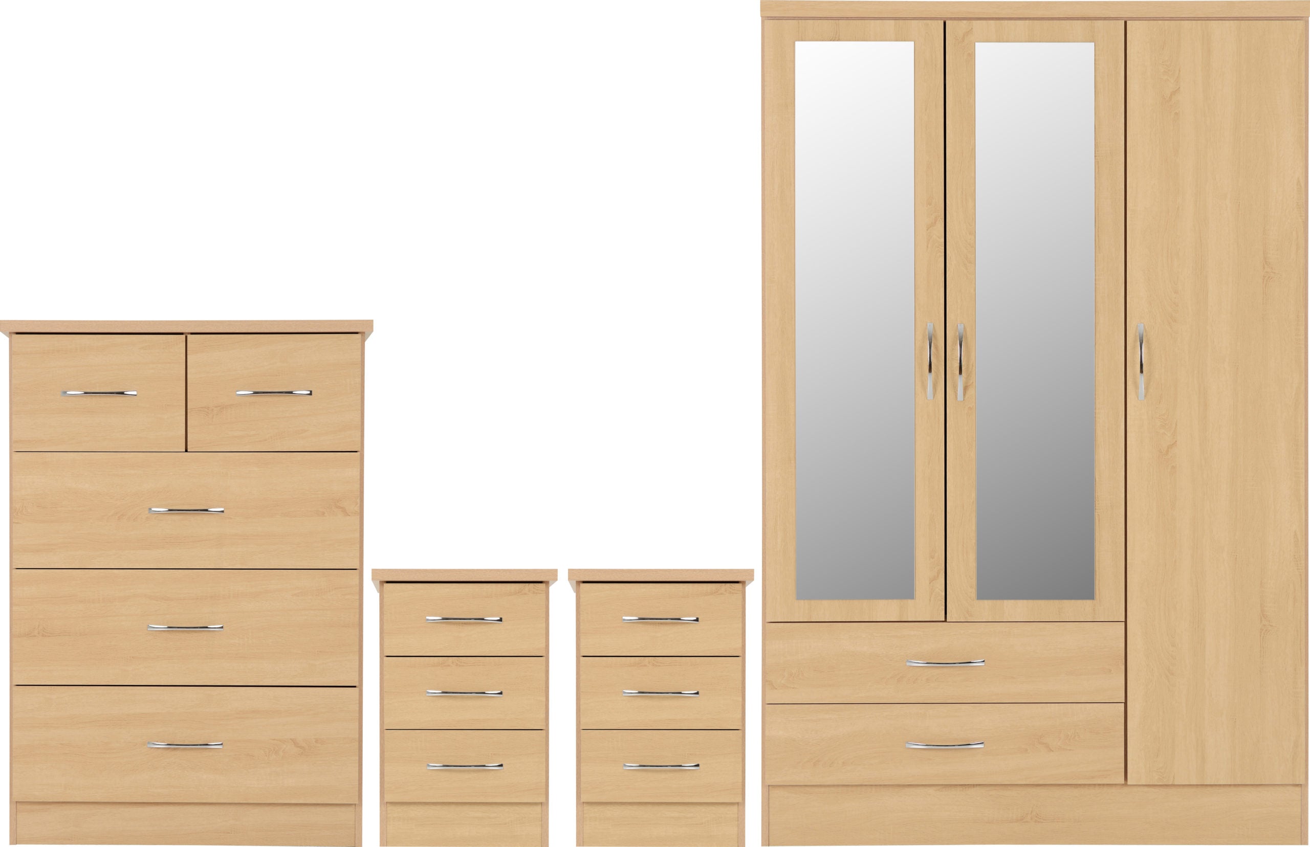 NEVADA 3 DOOR 2 DRAWER WARDROBE BEDROOM SET - SONOMA OAK EFFECT