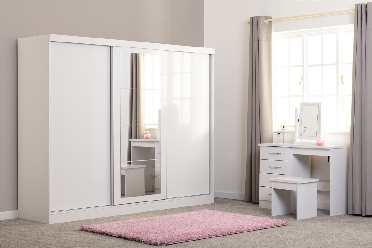 NEVADA 3 DOOR SLIDER WARDROBE - WHITE GLOSS