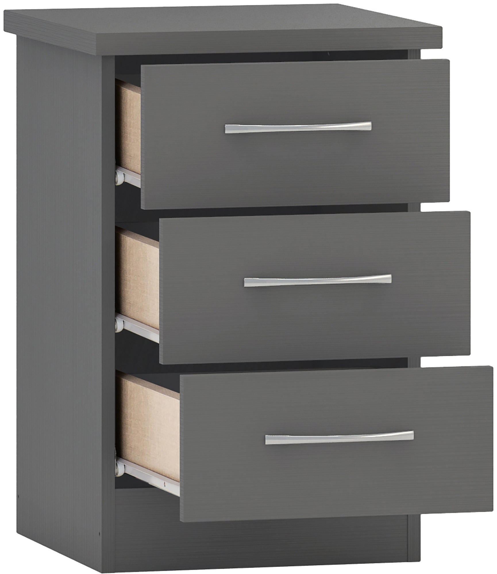 NEVADA 3 DRAWER BEDSIDE - 3D EFFECT GREY