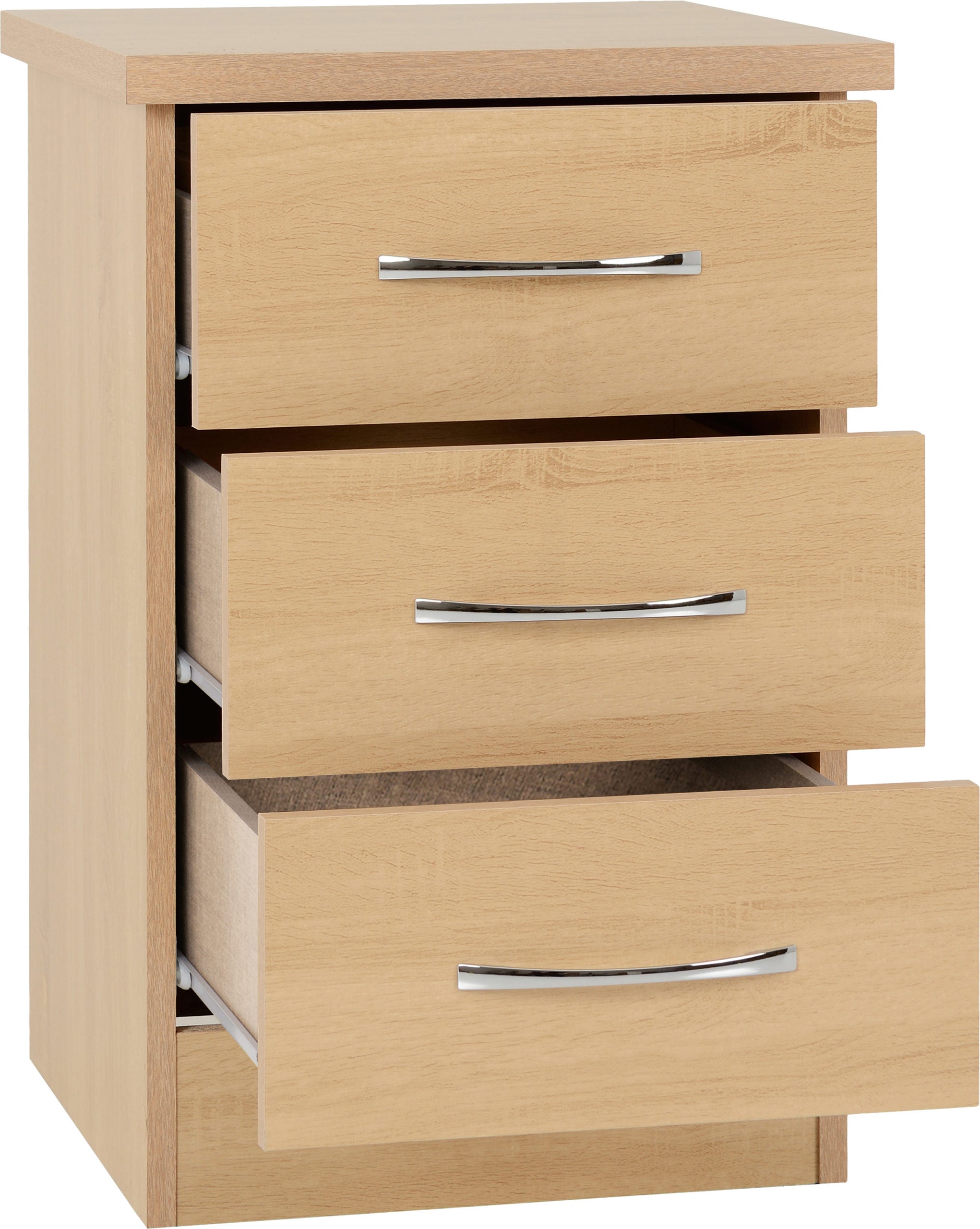 NEVADA 3 DRAWER BEDSIDE - SONOMA OAK EFFECT