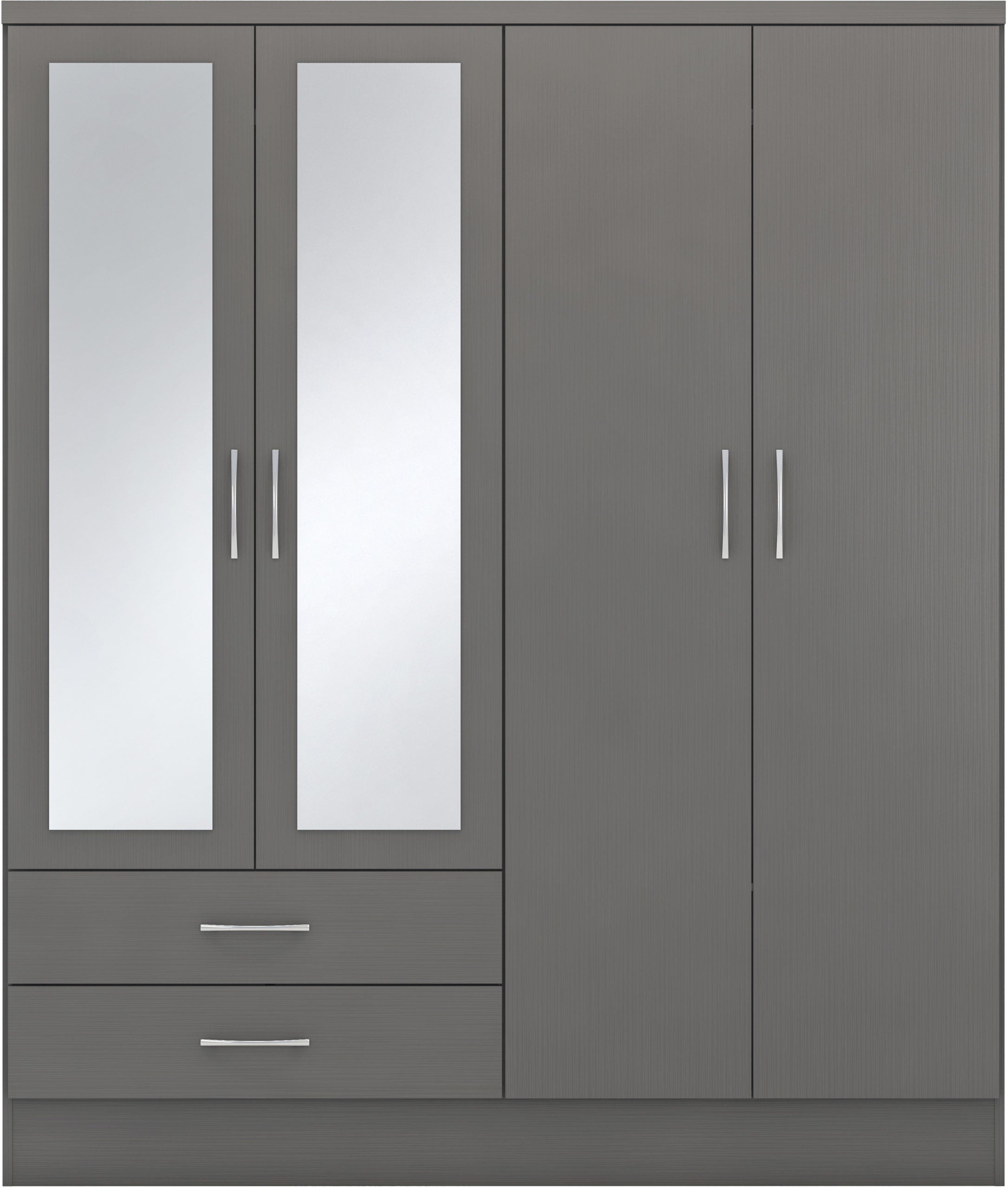 NEVADA 4 DOOR 2 DRAWER WARDROBE - 3D EFFECT GREY