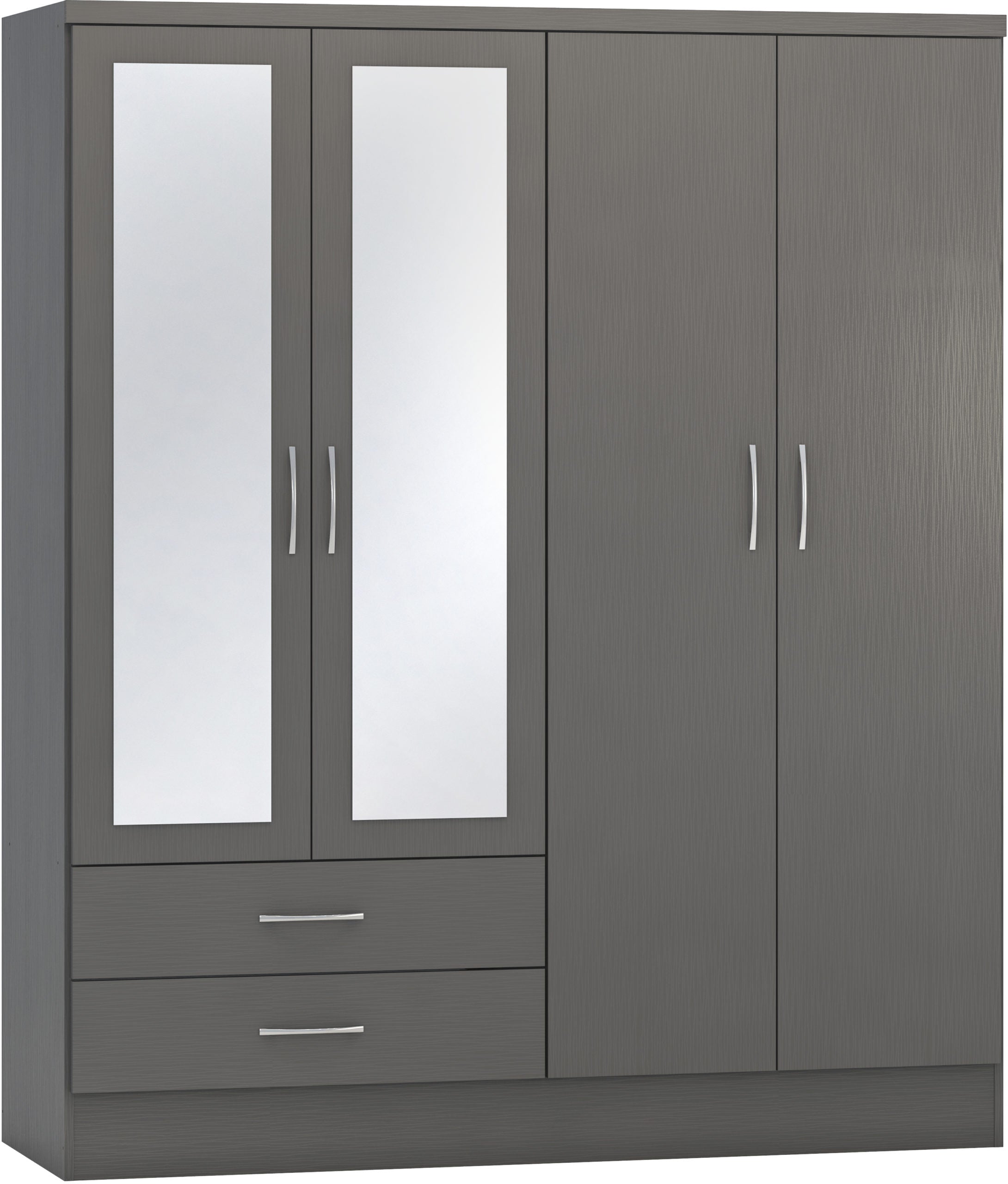 NEVADA 4 DOOR 2 DRAWER WARDROBE - 3D EFFECT GREY