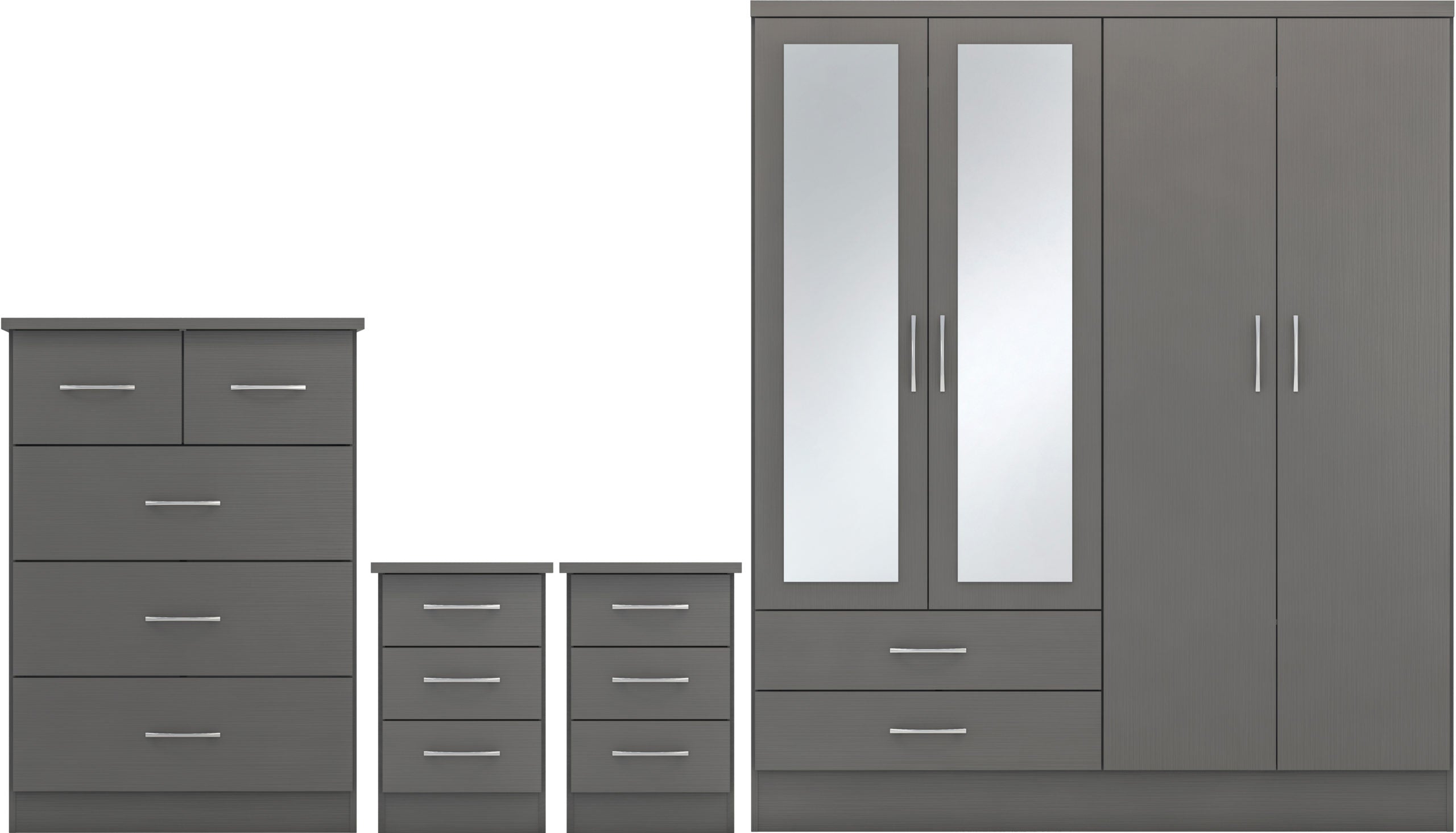 NEVADA 4 DOOR 2 DRAWER WARDROBE BEDROOM SET - 3D EFFECT GREY