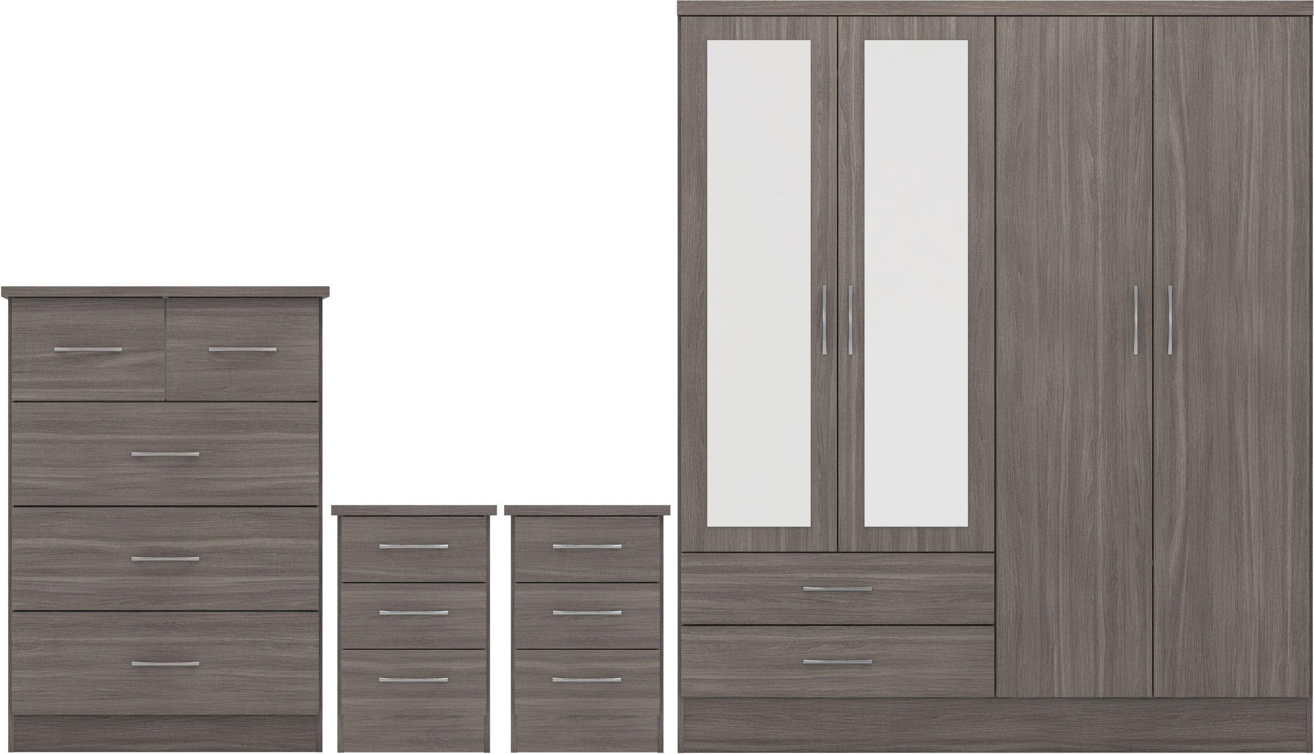 NEVADA 4 DOOR 2 DRAWER WARDROBE BEDROOM SET - BLACK WOOD GRAIN