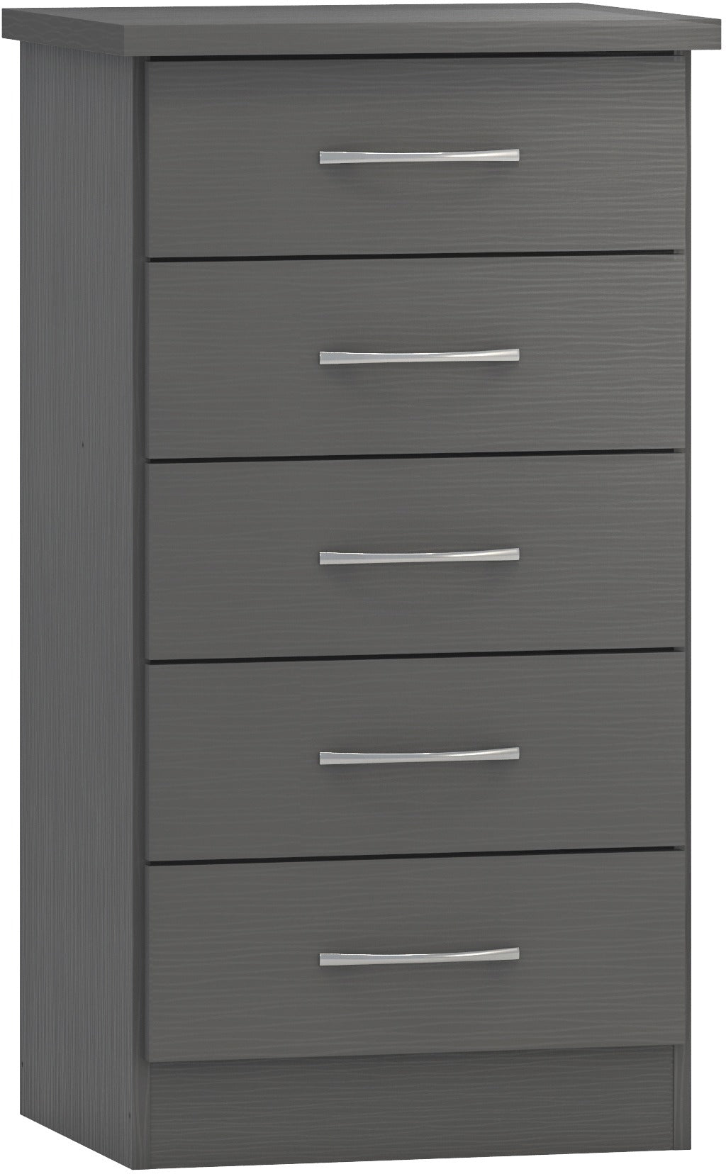 NEVADA 5 DRAWER NARROW CHEST - 3D EFFECT GREY