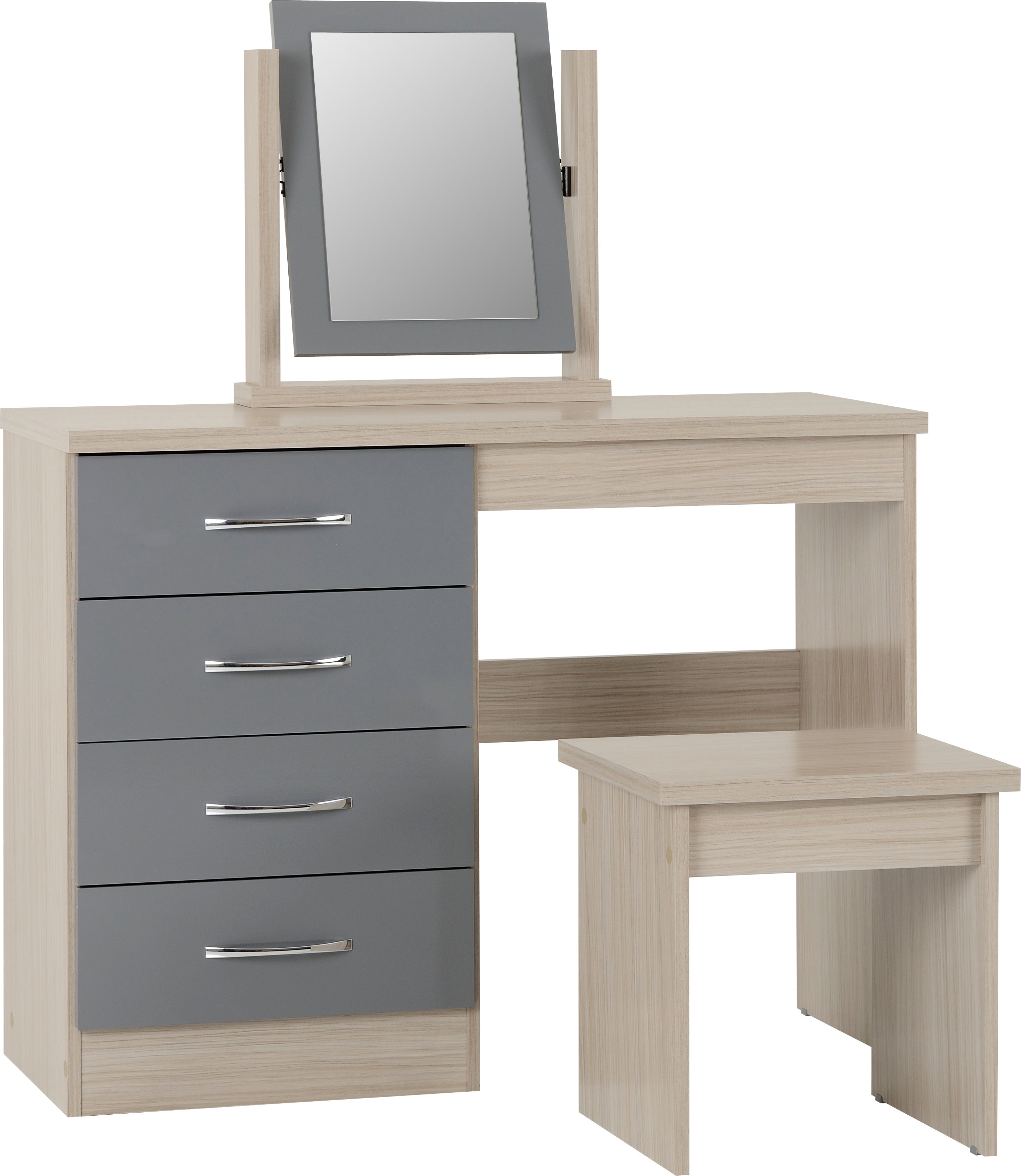 NEVADA DRESSING TABLE SET - GREY GLOSS/LIGHT OAK EFFECT VENEER