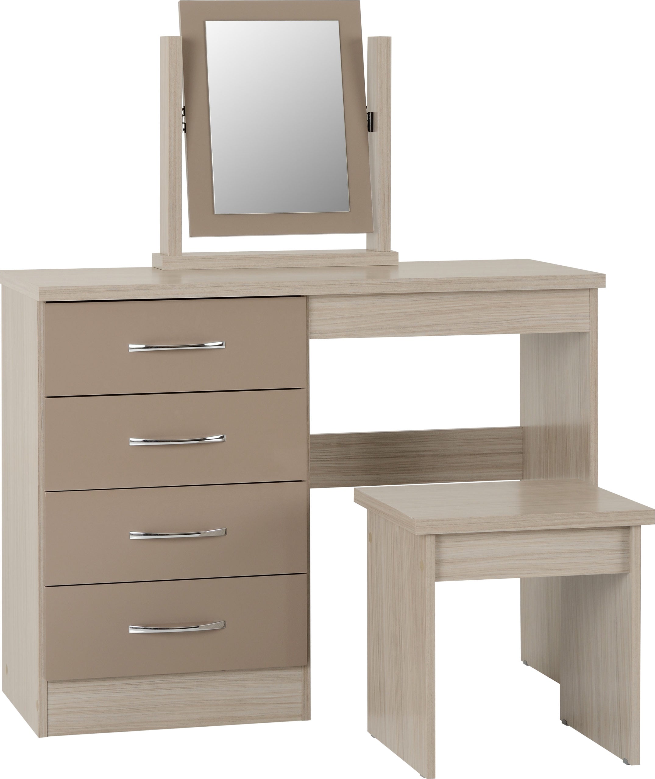 NEVADA DRESSING TABLE SET - OYSTER GLOSS/LIGHT OAK EFFECT VENEER