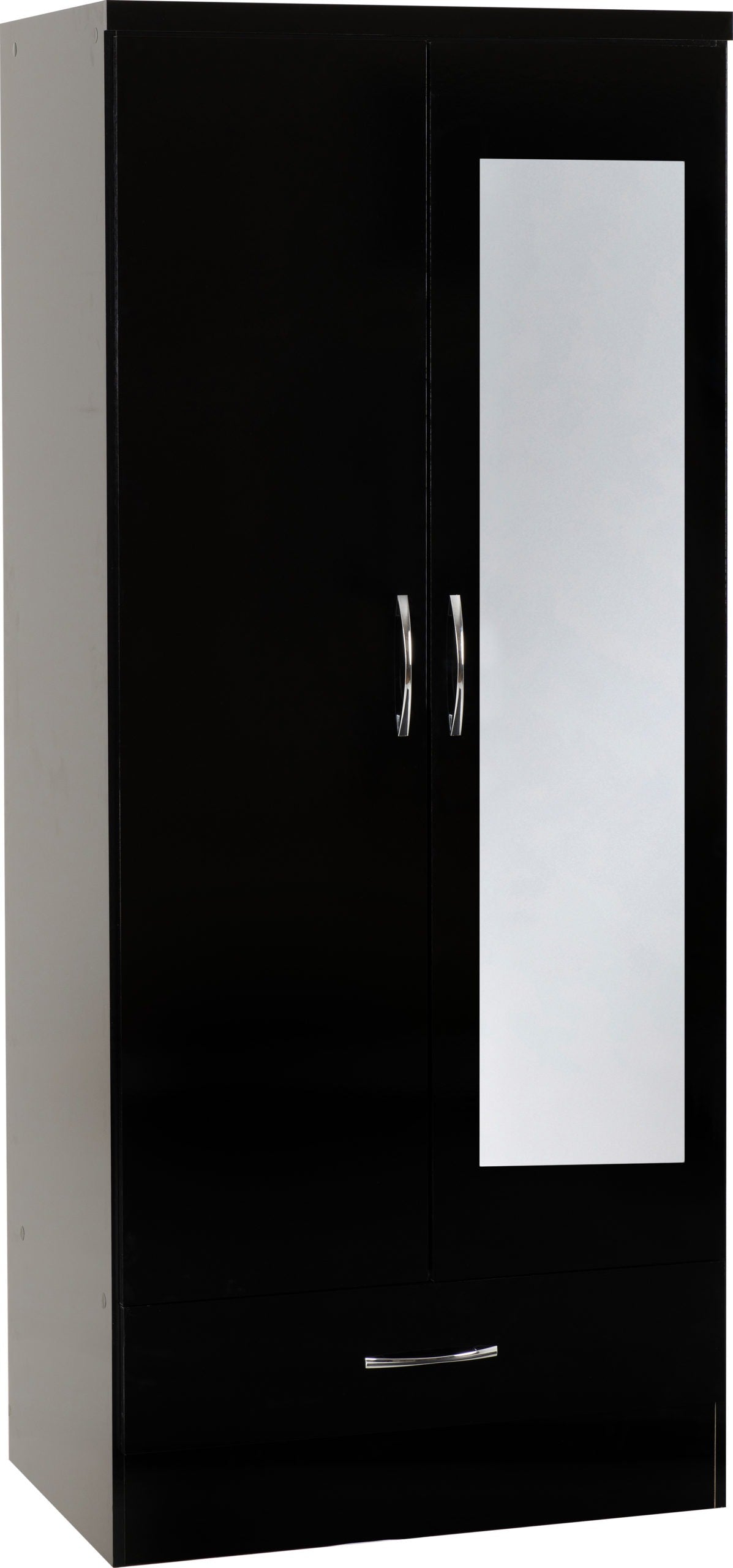 NEVADA MIRRORED 2 DOOR WARDROBE - BLACK GLOSS