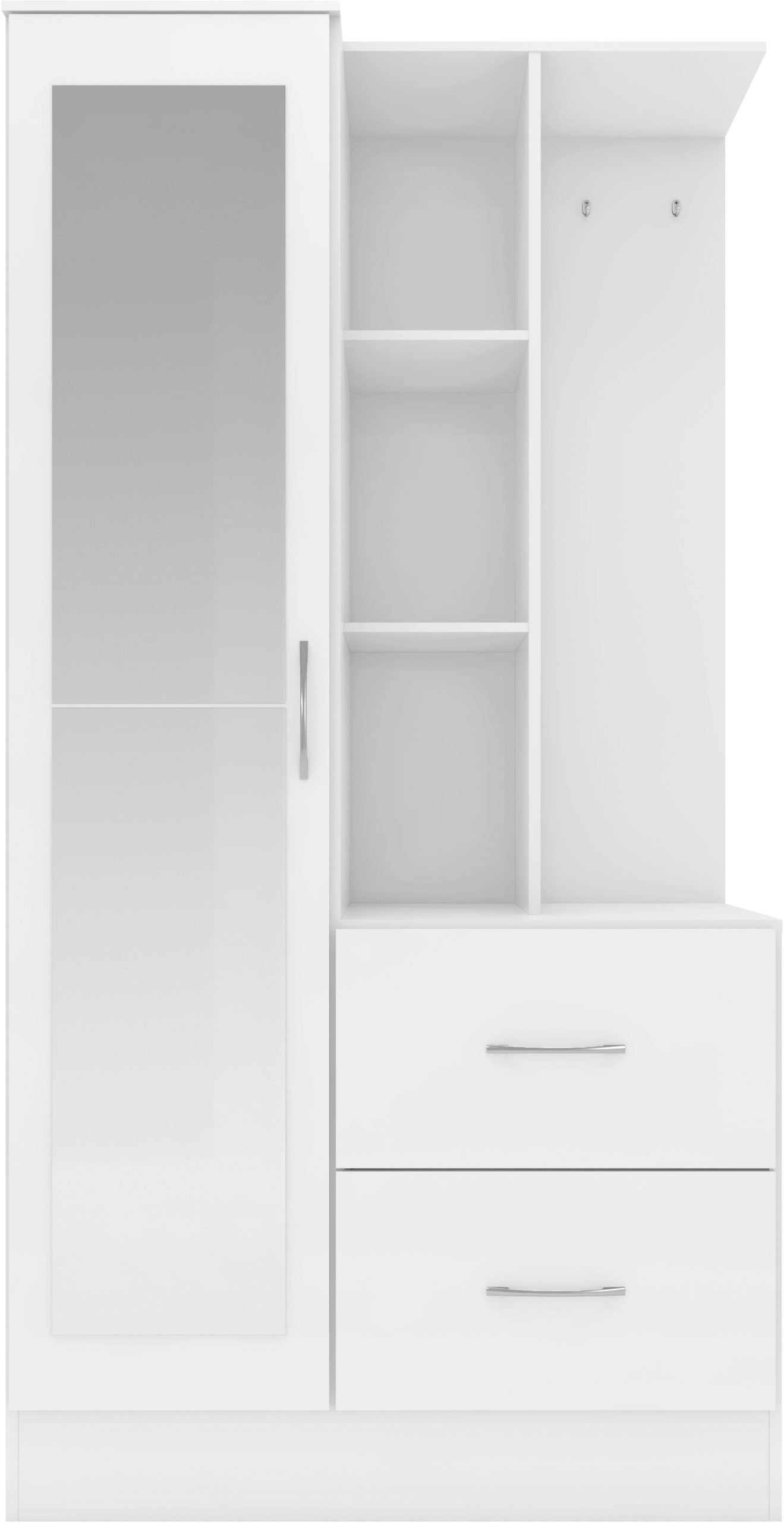 NEVADA MIRRORED OPEN SHELF WARDROBE - WHITE GLOSS