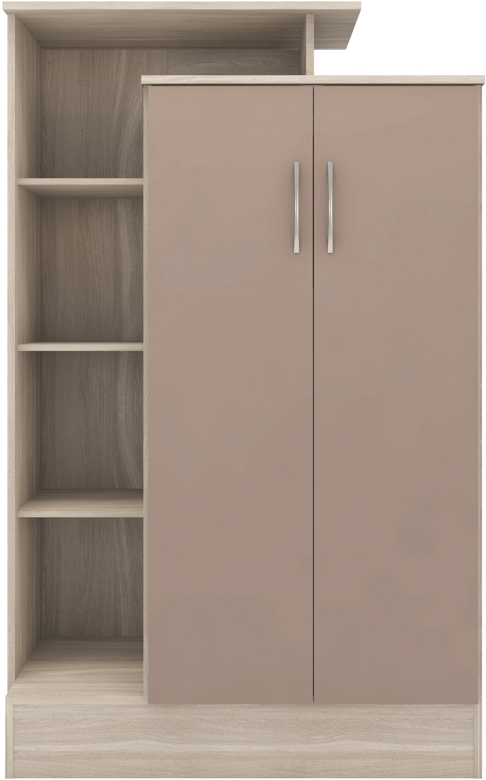 NEVADA PETITE OPEN SHELF WARDROBE - OYSTER GLOSS/LIGHT OAK EFFECT VENEER