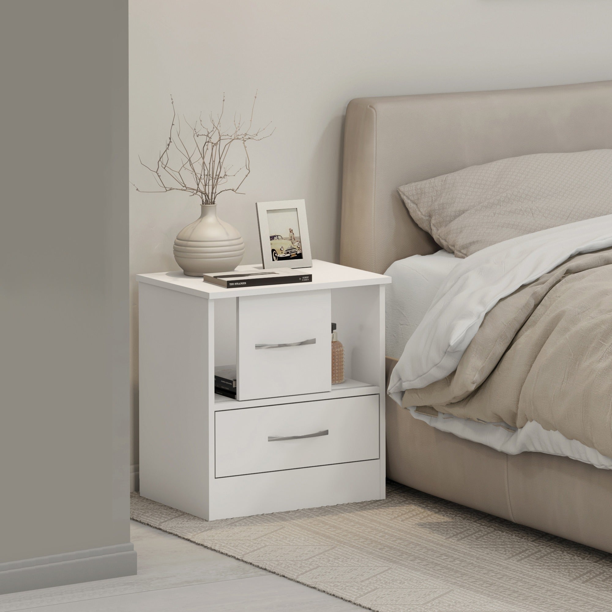 NEVADA SLIDING DOOR BEDSIDE - WHITE GLOSS