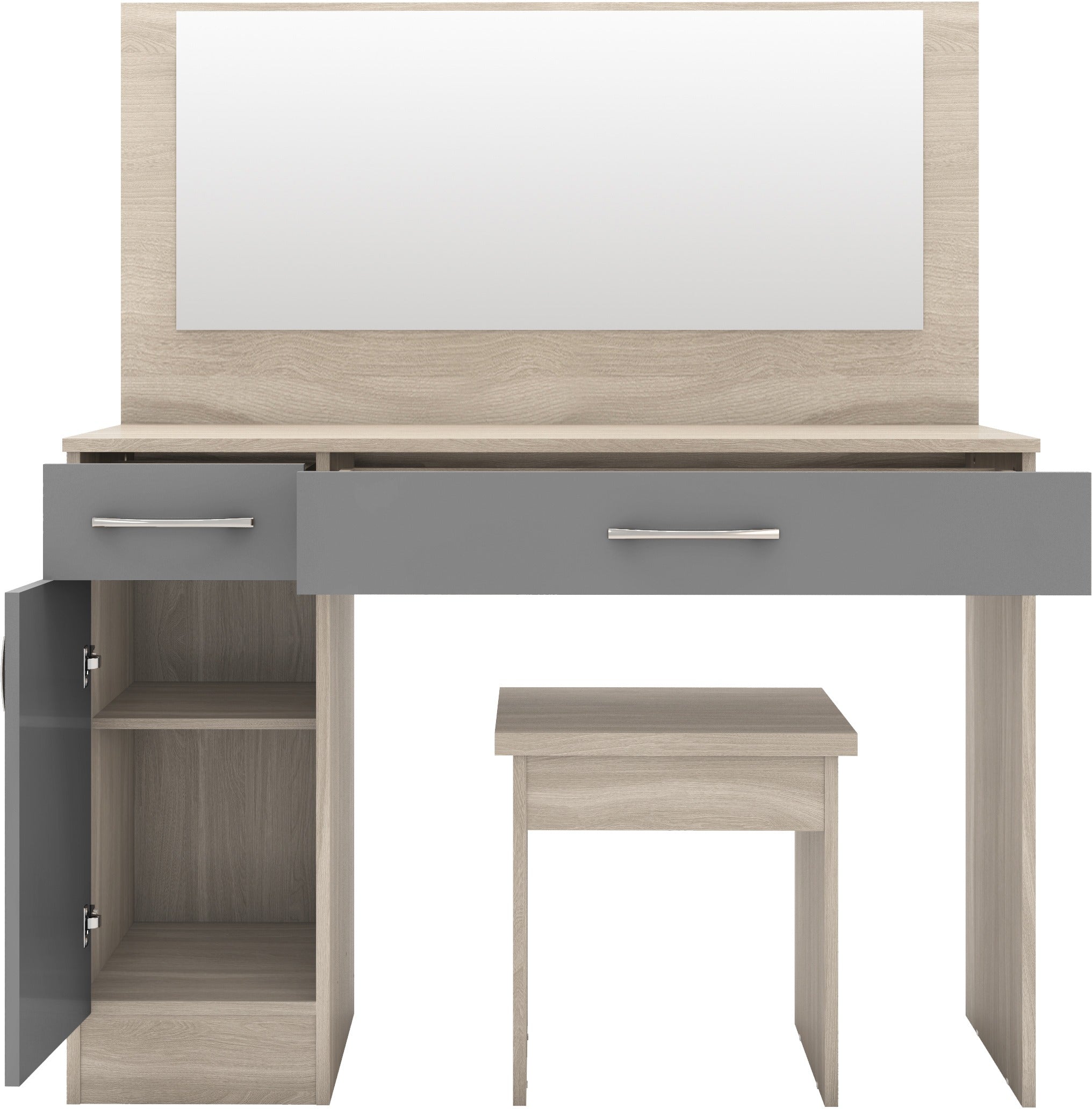 NEVADA VANITY/DRESSING TABLE SET - GREY GLOSS/LIGHT OAK EFFECT VENEER