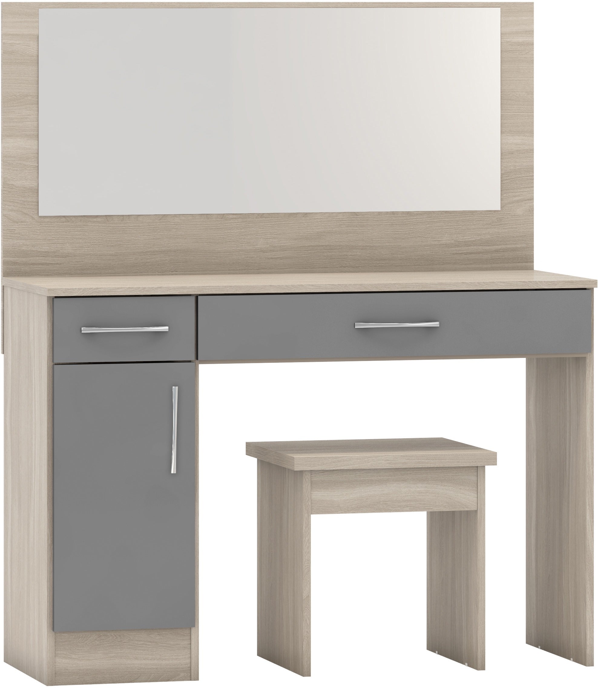 NEVADA VANITY/DRESSING TABLE SET - GREY GLOSS/LIGHT OAK EFFECT VENEER