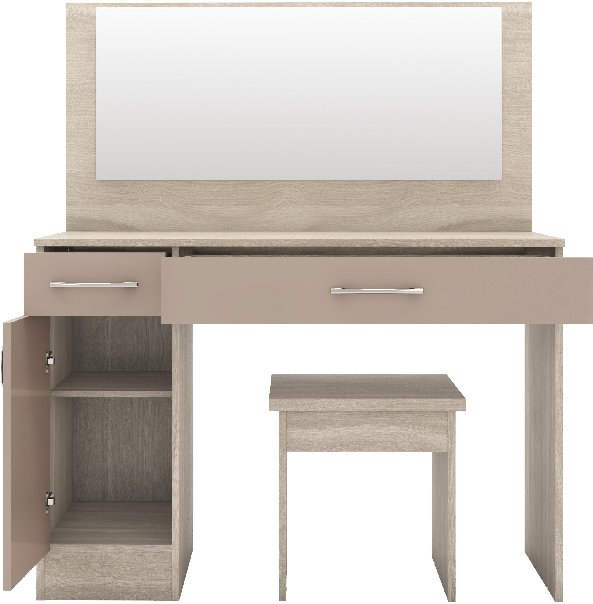 NEVADA VANITY/DRESSING TABLE SET - OYSTER GLOSS/LIGHT OAK EFFECT VENEER