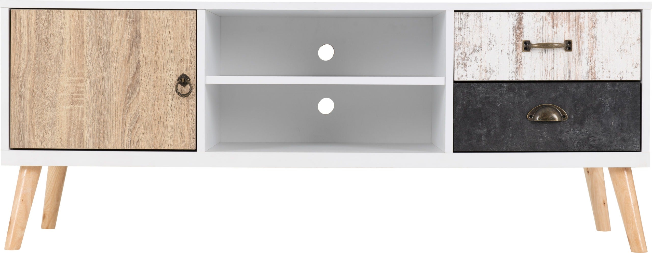 NORDIC 1 DOOR 2 DRAWER TV UNIT - WHITE/DISTRESSED EFFECT