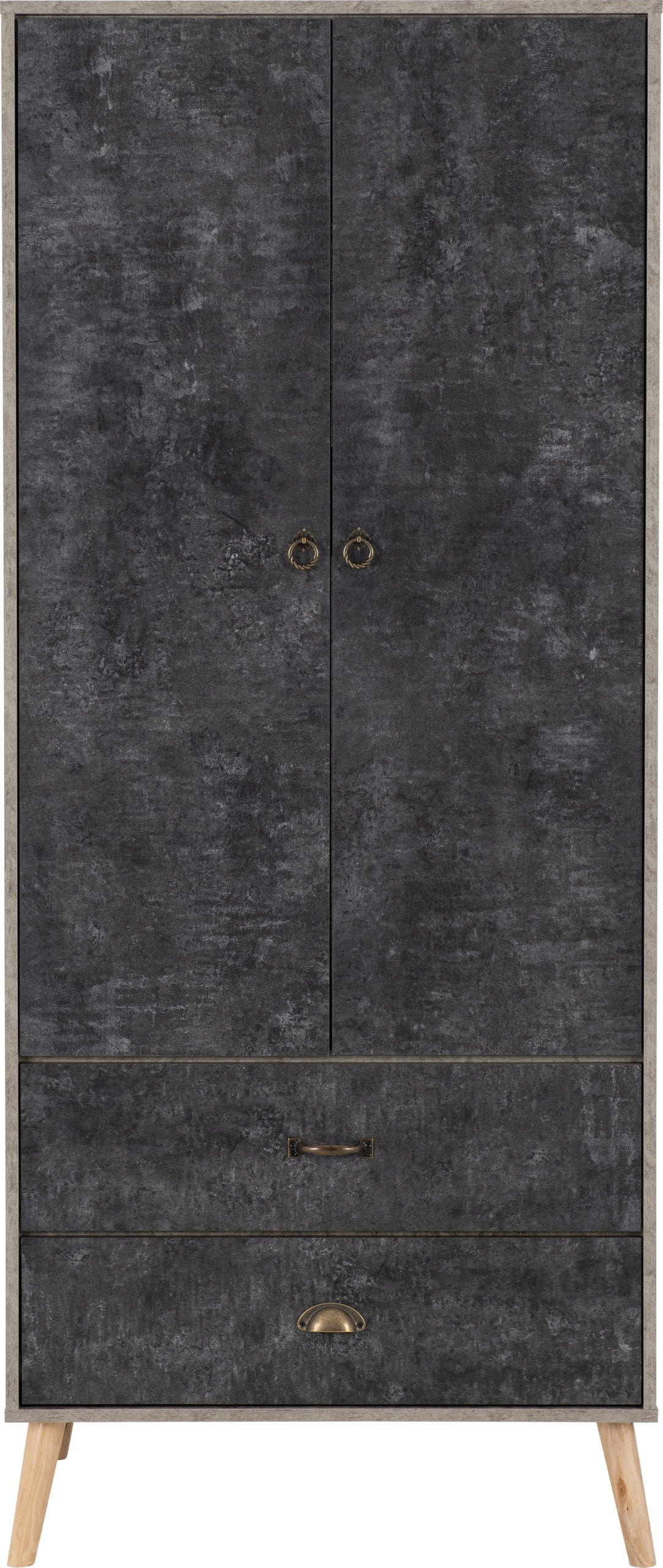 NORDIC 2 DOOR 2 DRAWER WARDROBE - GREY/CHARCOAL CONCRETE EFFECT