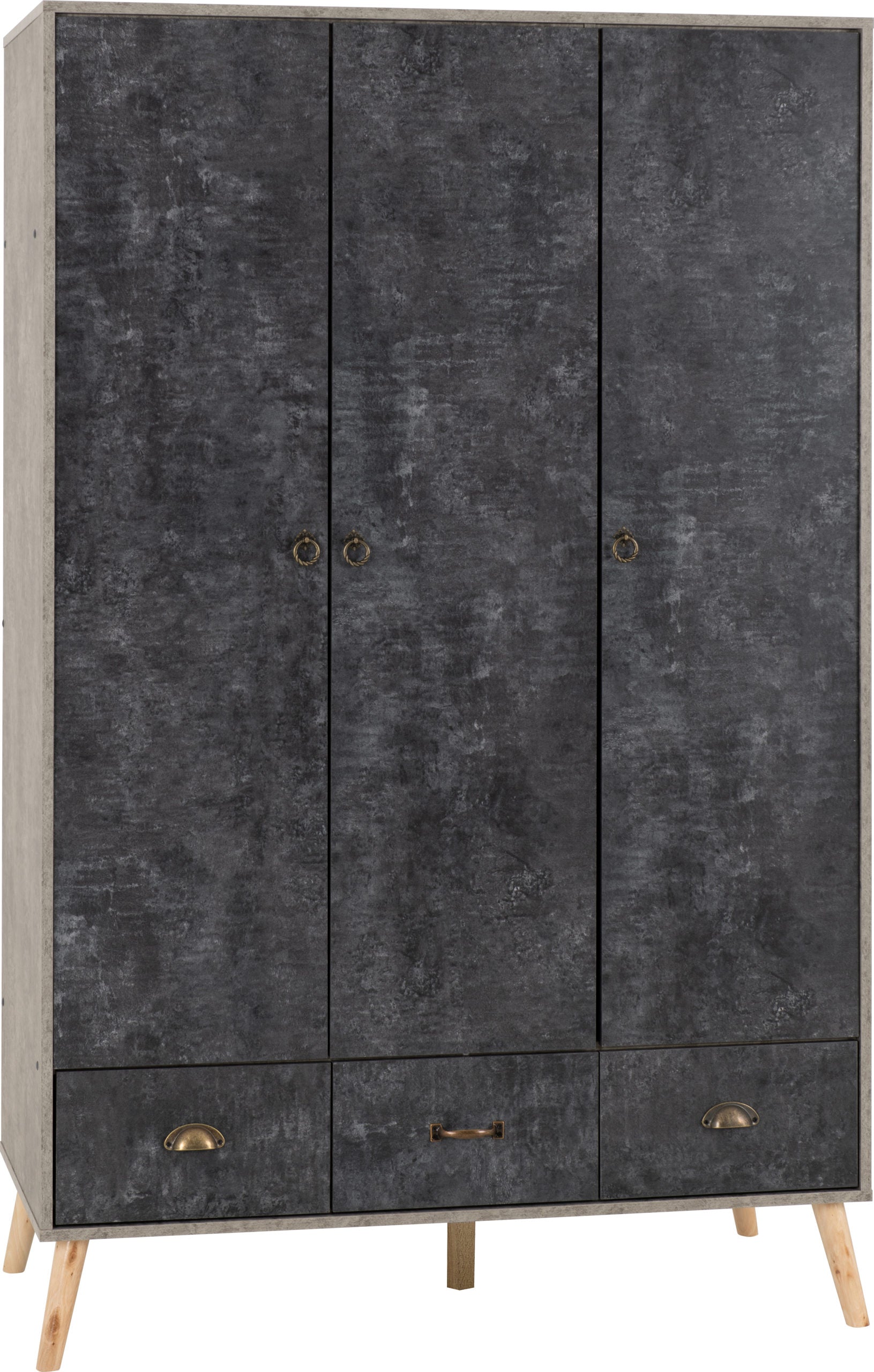 NORDIC 3 DOOR 3 DRAWER WARDROBE - GREY/CHARCOAL CONCRETE EFFECT