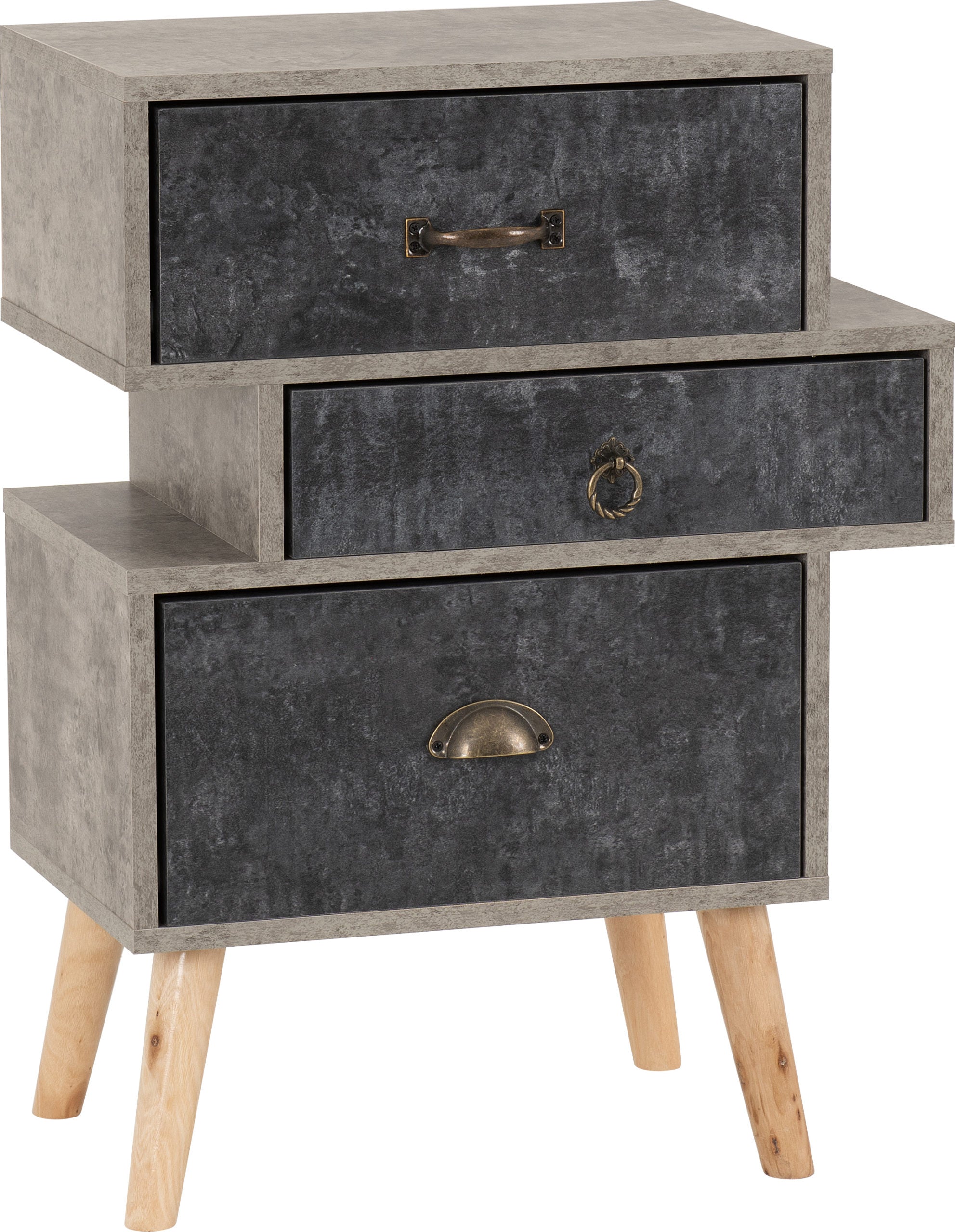 NORDIC 3 DRAWER BEDSIDE - GREY/CHARCOAL CONCRETE EFFECT