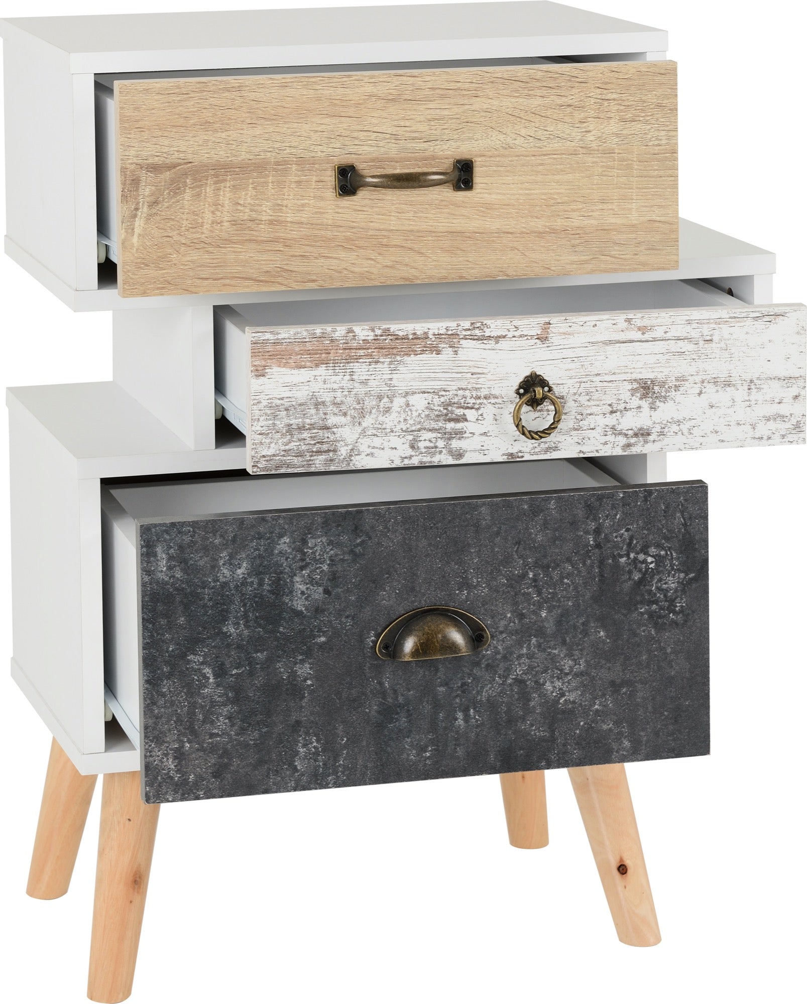 NORDIC 3 DRAWER BEDSIDE - WHITE/DISTRESSED EFFECT