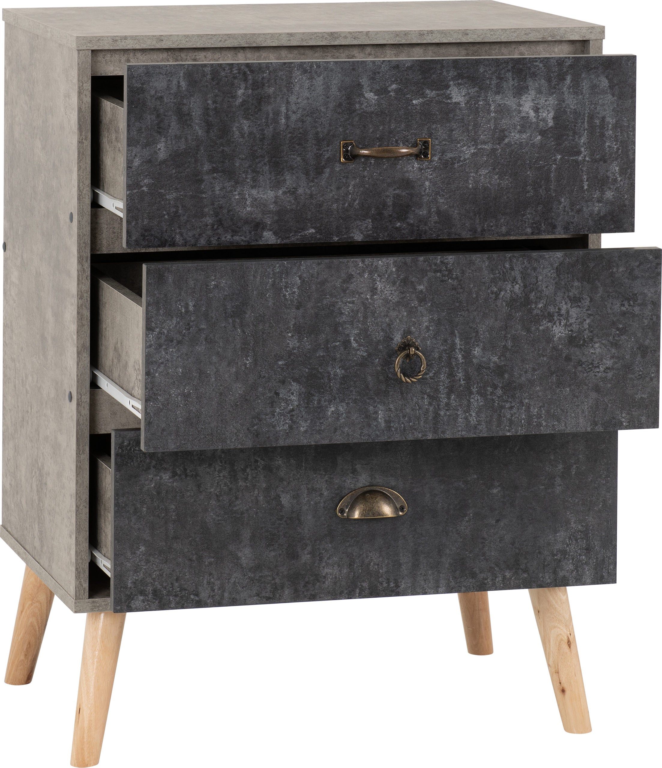 NORDIC 3 DRAWER CHEST - GREY/CHARCOAL CONCRETE EFFECT