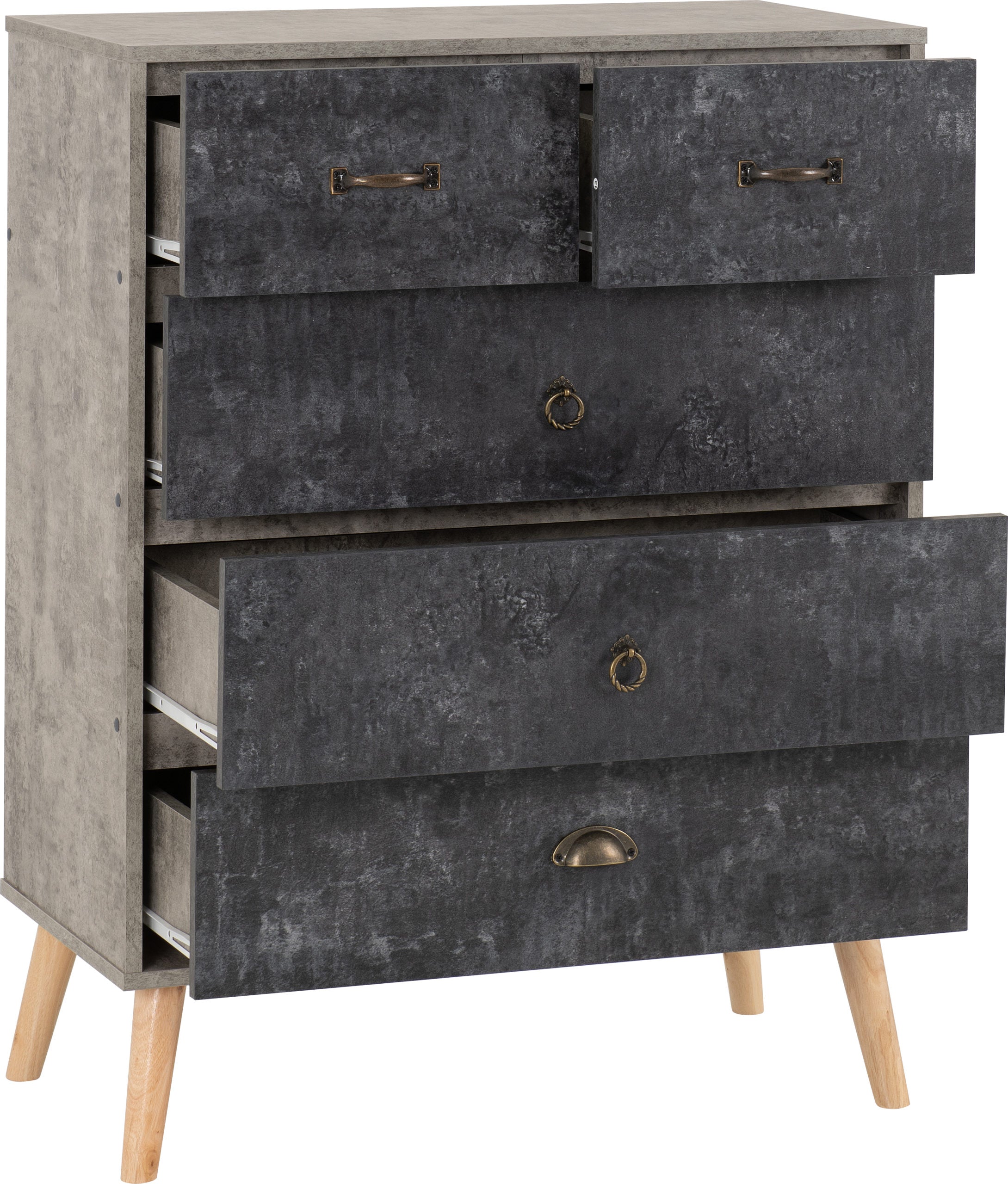 NORDIC 3+2 DRAWER CHEST - GREY/CHARCOAL CONCRETE EFFECT