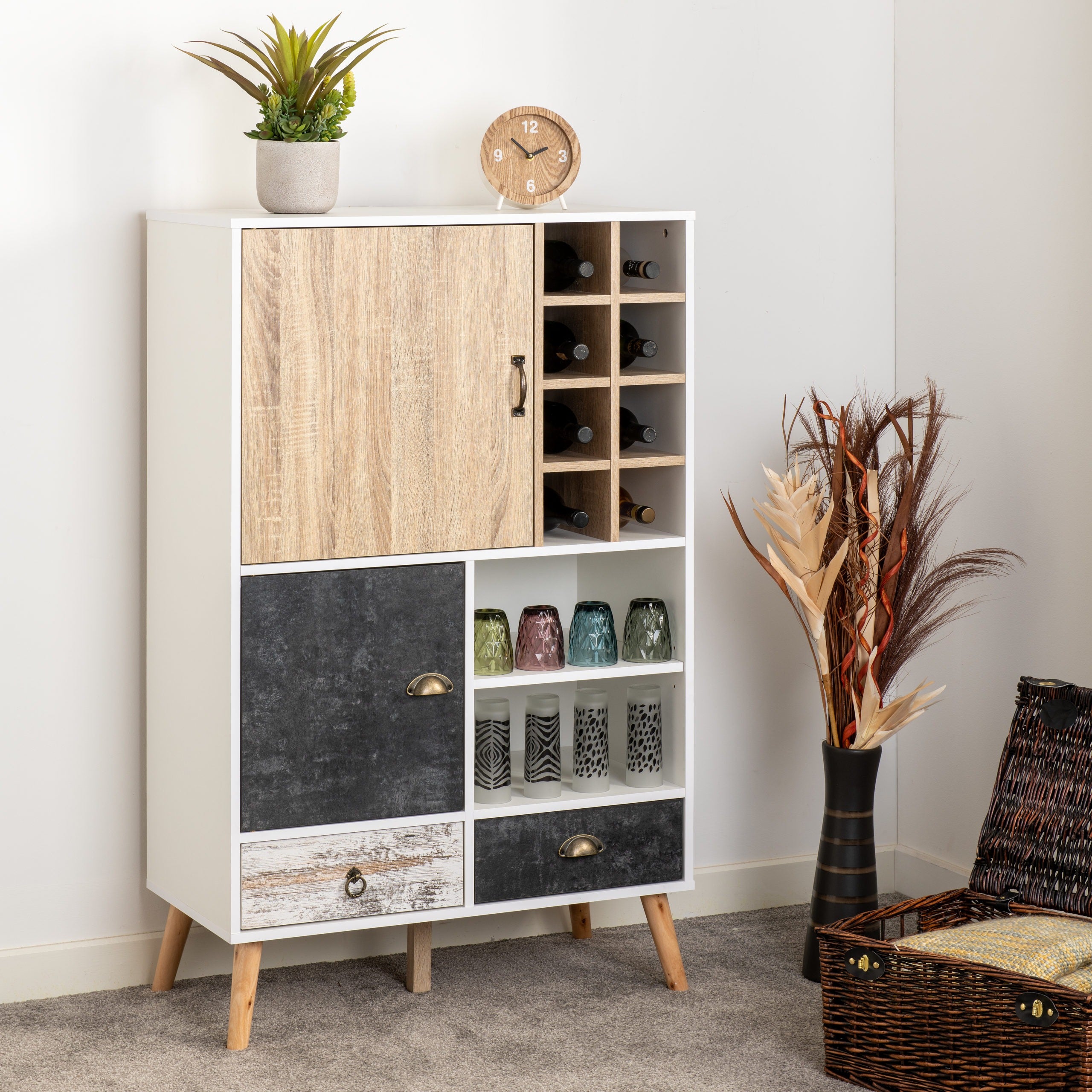 NORDIC WINE CABINET - WHITE/DISTRESSED EFFECT