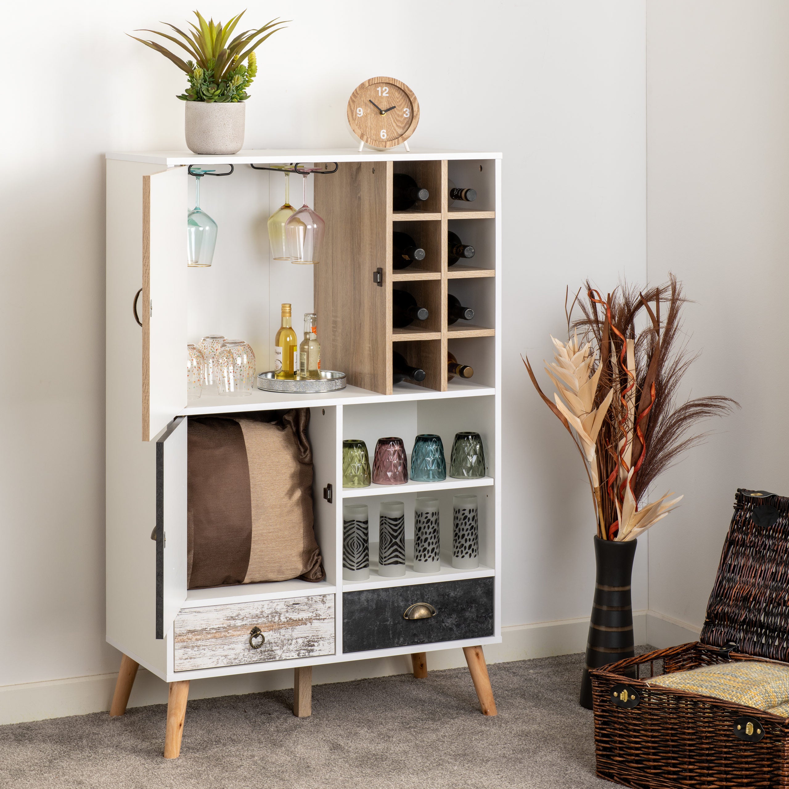 NORDIC WINE CABINET - WHITE/DISTRESSED EFFECT