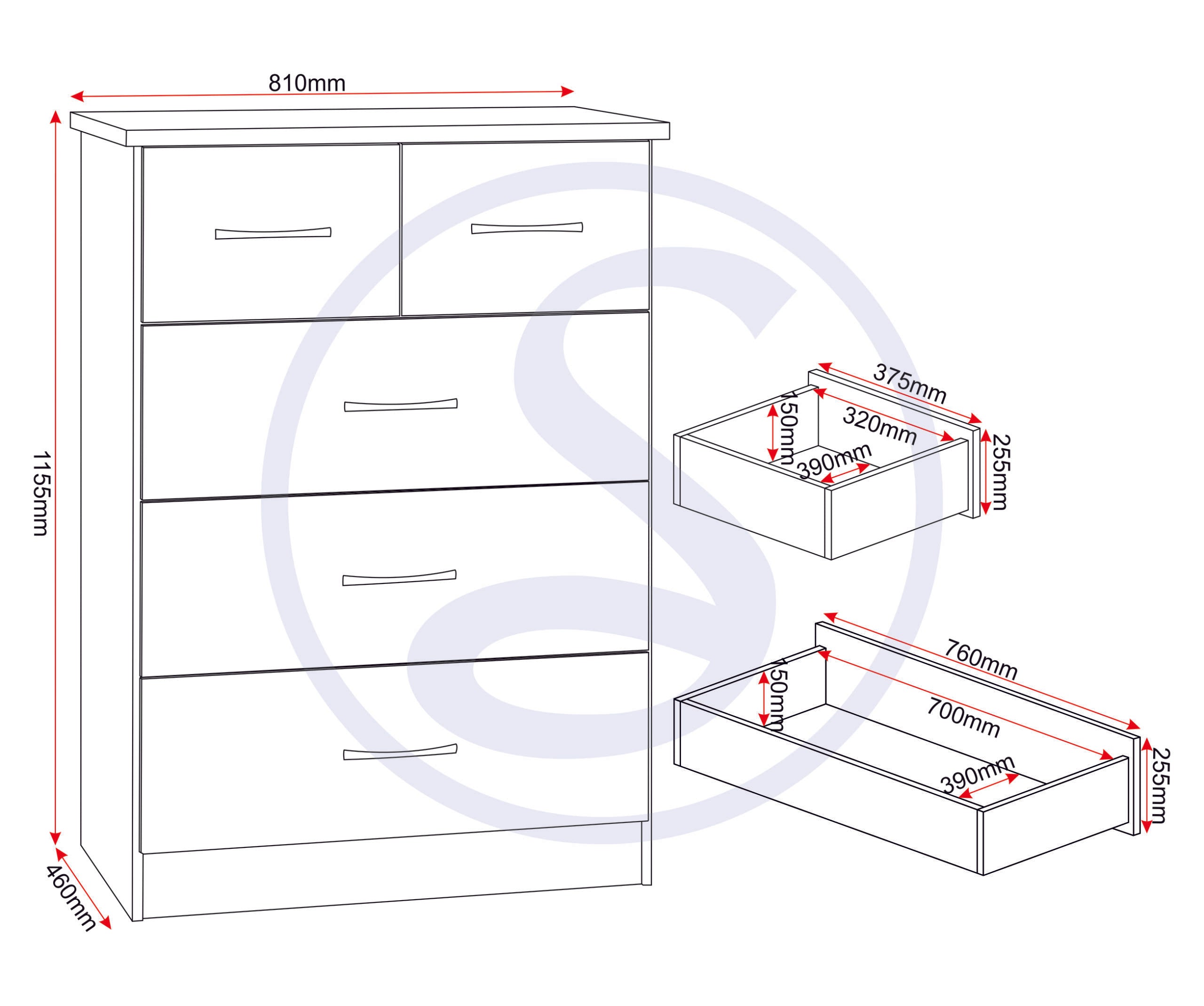 NEVADA 3 DOOR 2 DRAWER WARDROBE BEDROOM SET - 3D EFFECT GREY