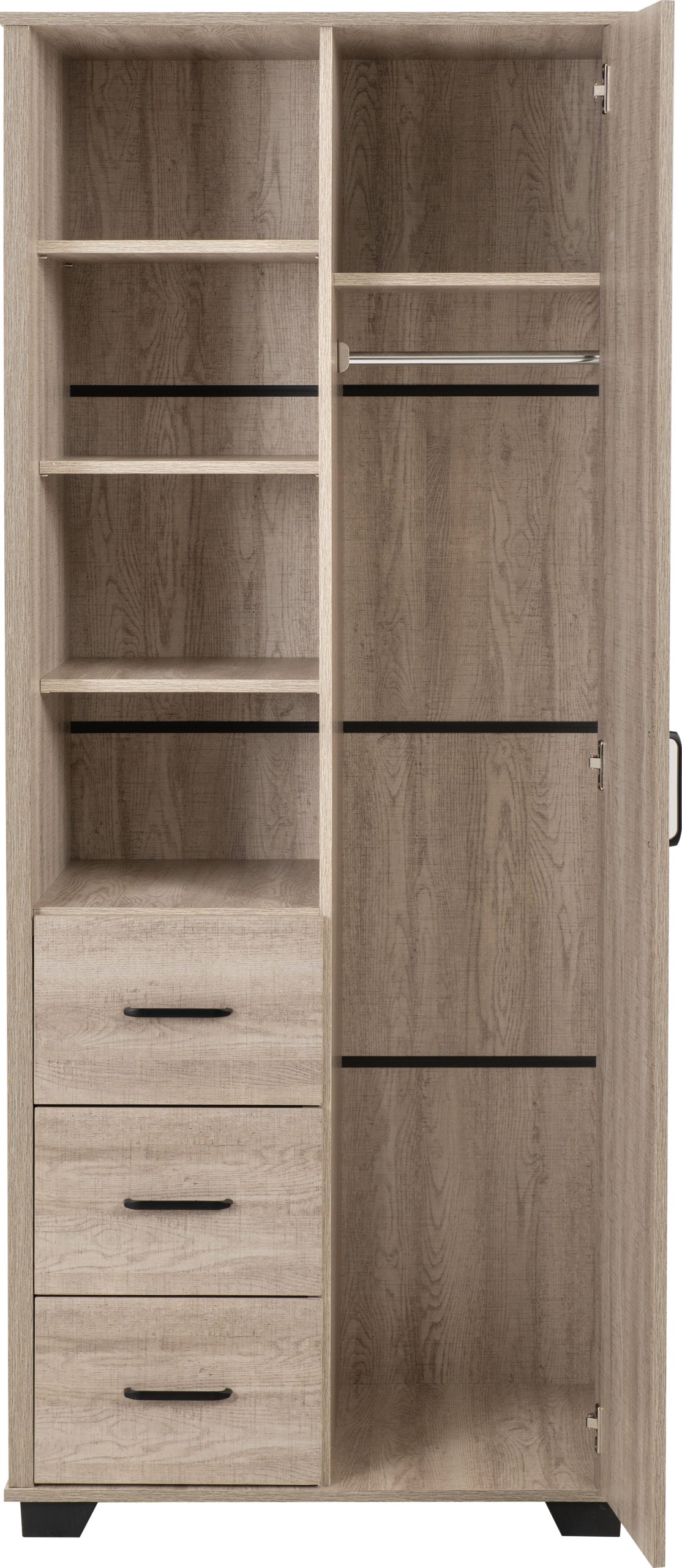 OLIVER 1 DOOR 3 DRAWER OPEN SHELF WARDROBE - LIGHT OAK EFFECT