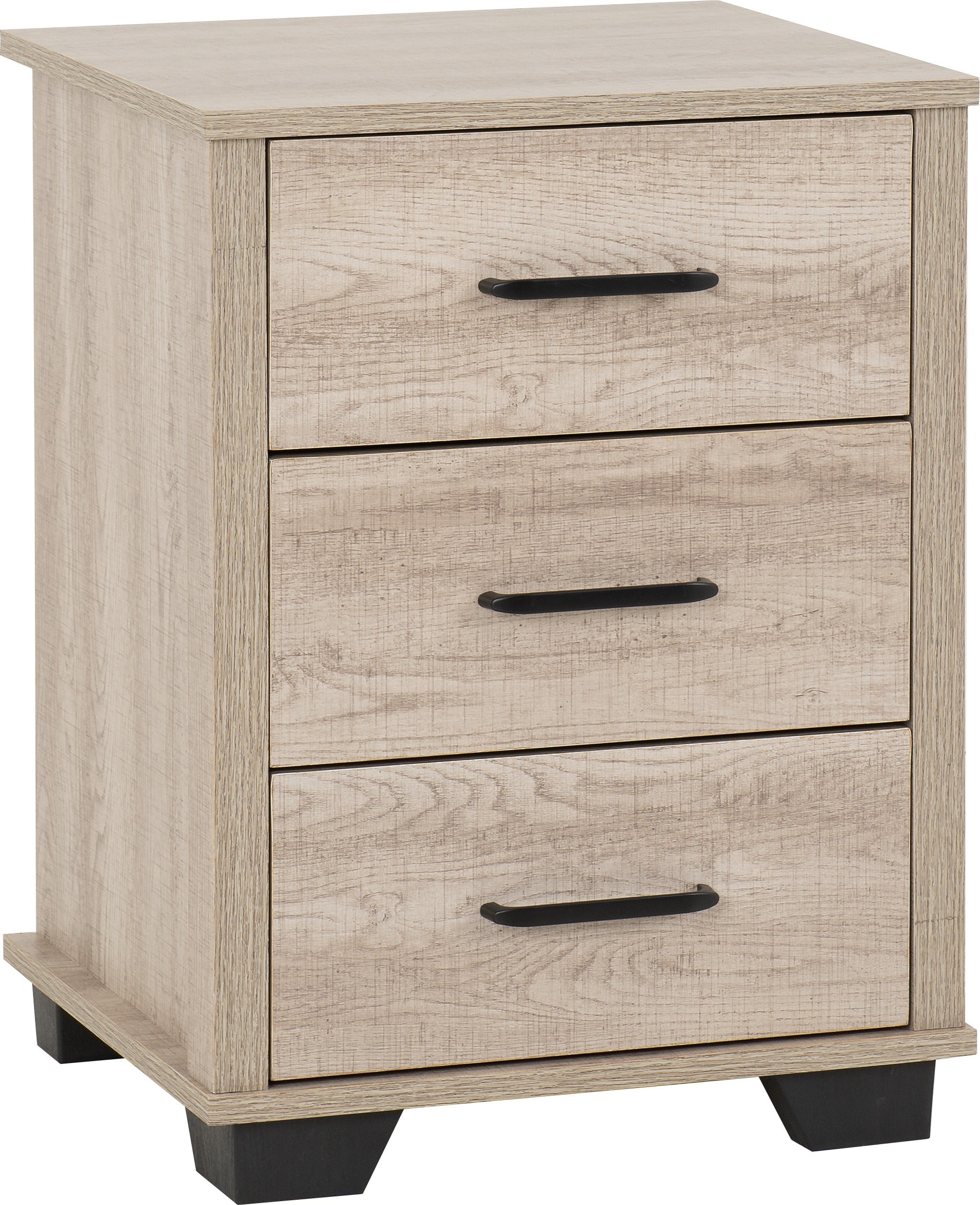 OLIVER 3 DRAWER BEDSIDE - LIGHT OAK EFFECT