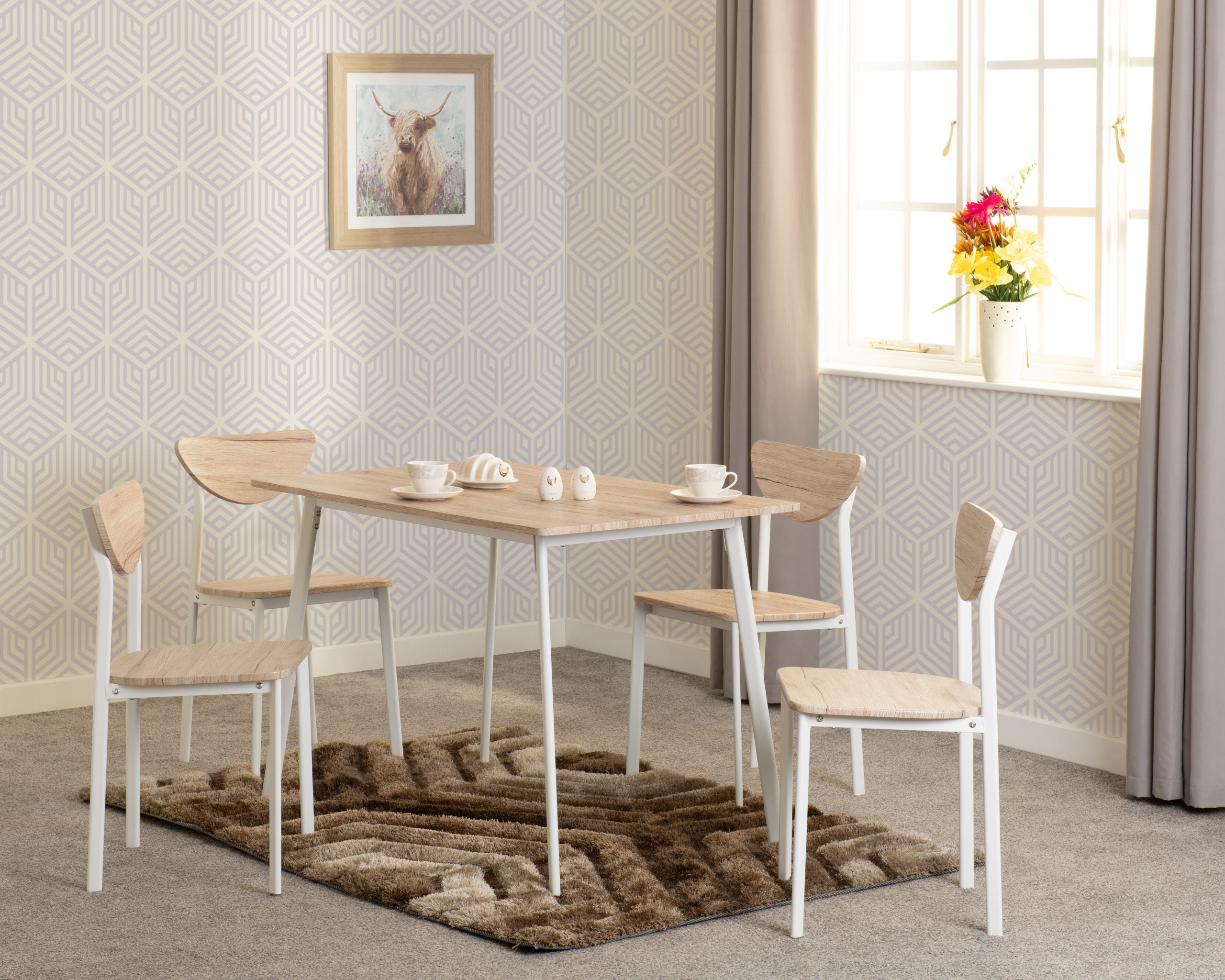 RILEY LARGE DINING SET - WHITE/LIGHT OAK EFFECT VENEER