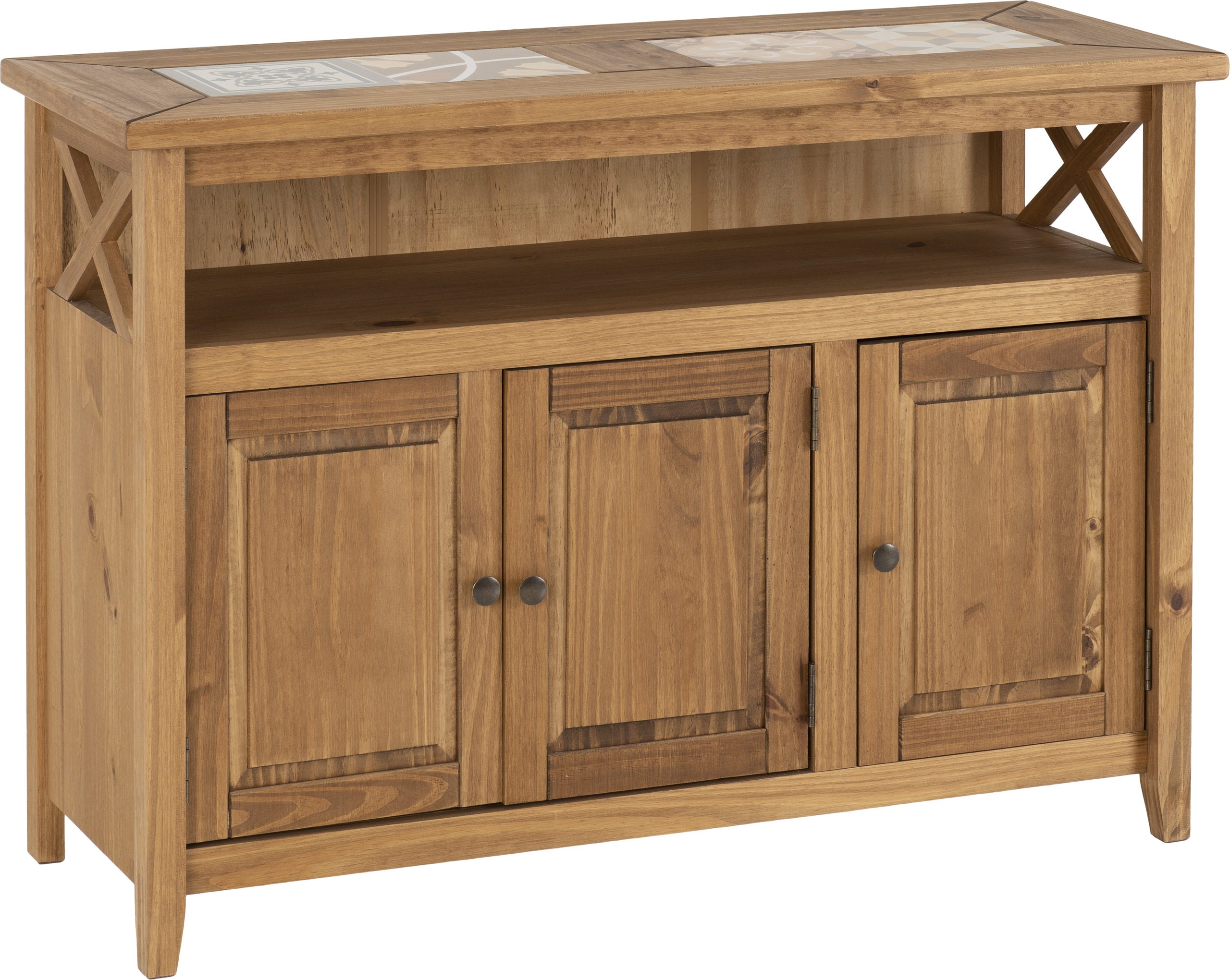 SALVADOR 3 DOOR TILE TOP SIDEBOARD - DISTRESSED WAXED PINE