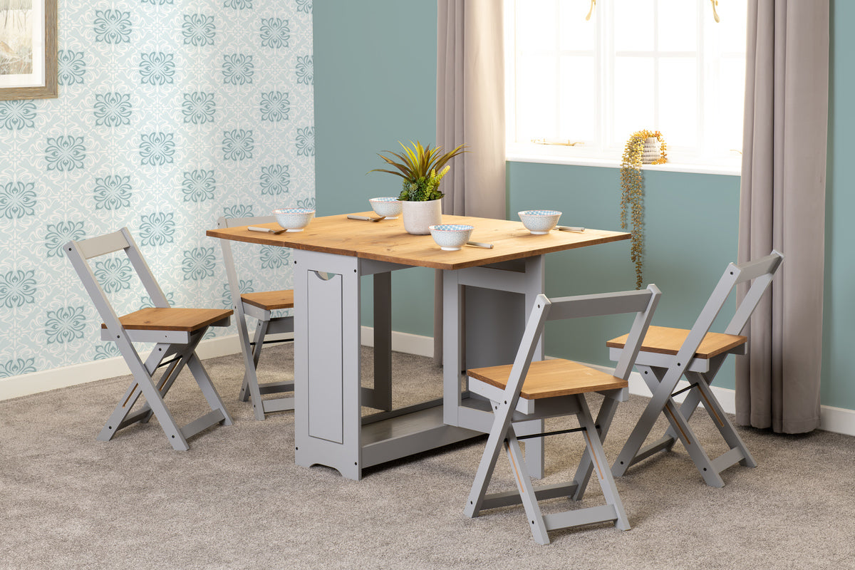 SANTOS BUTTERFLY DINING SET (X4 CHAIRS) - GREY SLATE/DISTRESSED WAXED PINE