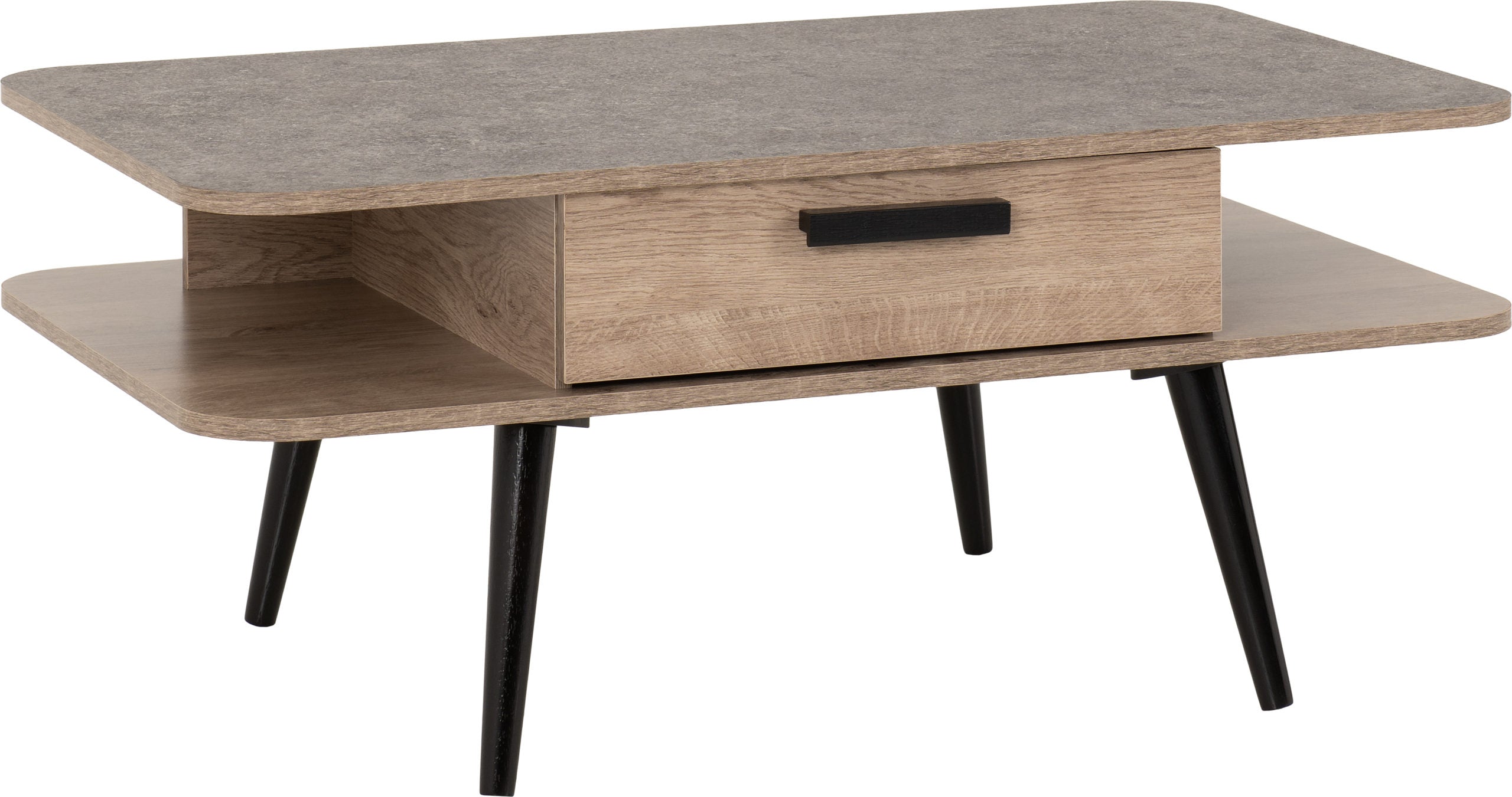 SAXTON 1 DRAWER COFFEE TABLE - MID OAK EFFECT/GREY