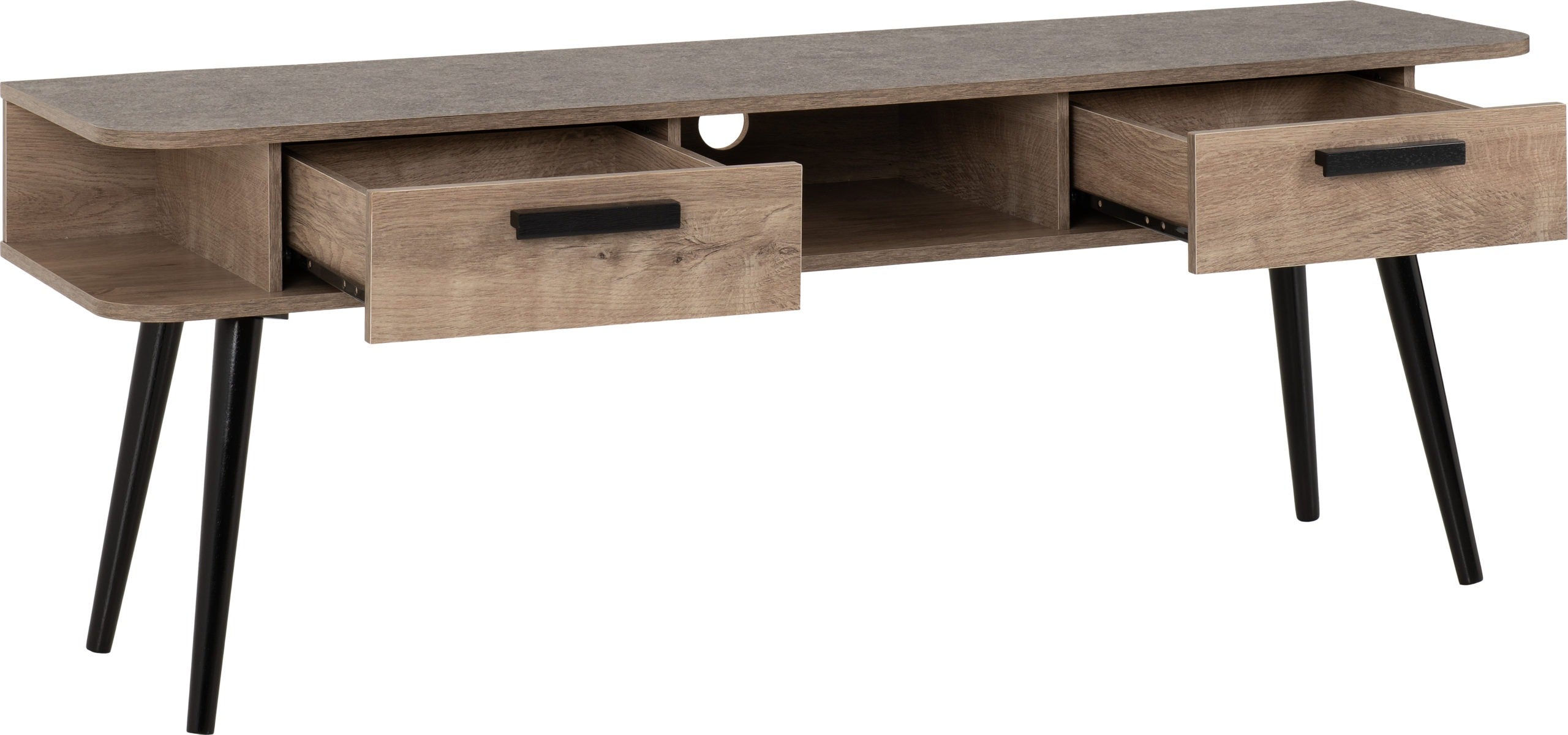 SAXTON 2 DRAWER TV UNIT - MID OAK EFFECT/GREY