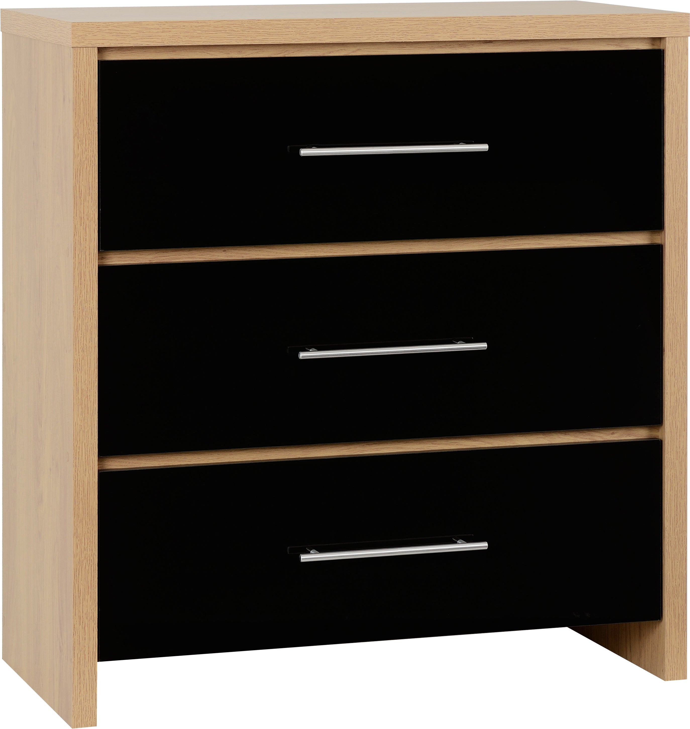 SEVILLE 3 DRAWER CHEST - BLACK GLOSS/LIGHT OAK EFFECT VENEER