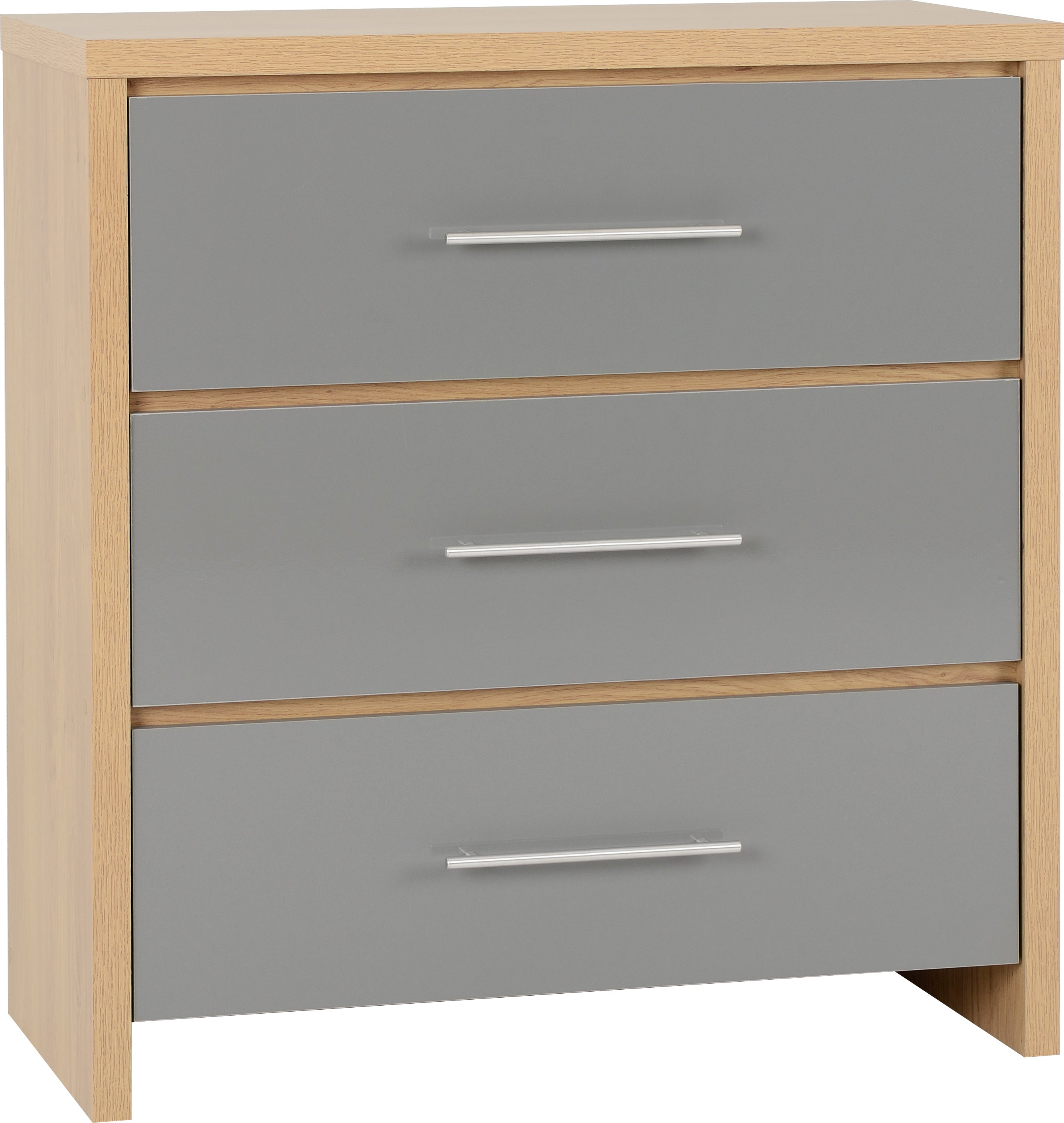 SEVILLE 3 DRAWER CHEST - GREY GLOSS/LIGHT OAK EFFECT VENEER