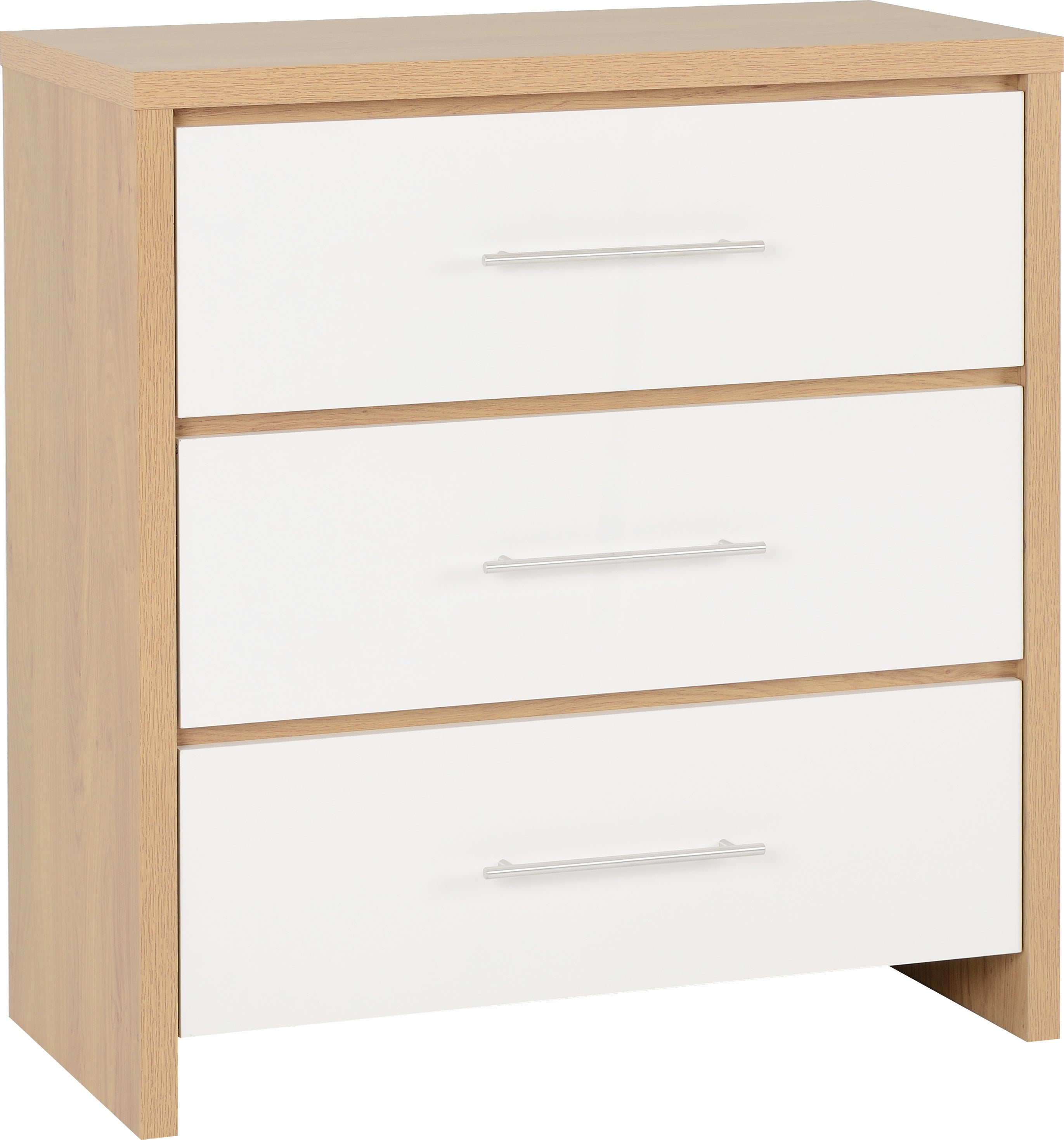 SEVILLE 3 DRAWER CHEST - WHITE GLOSS/LIGHT OAK EFFECT VENEER