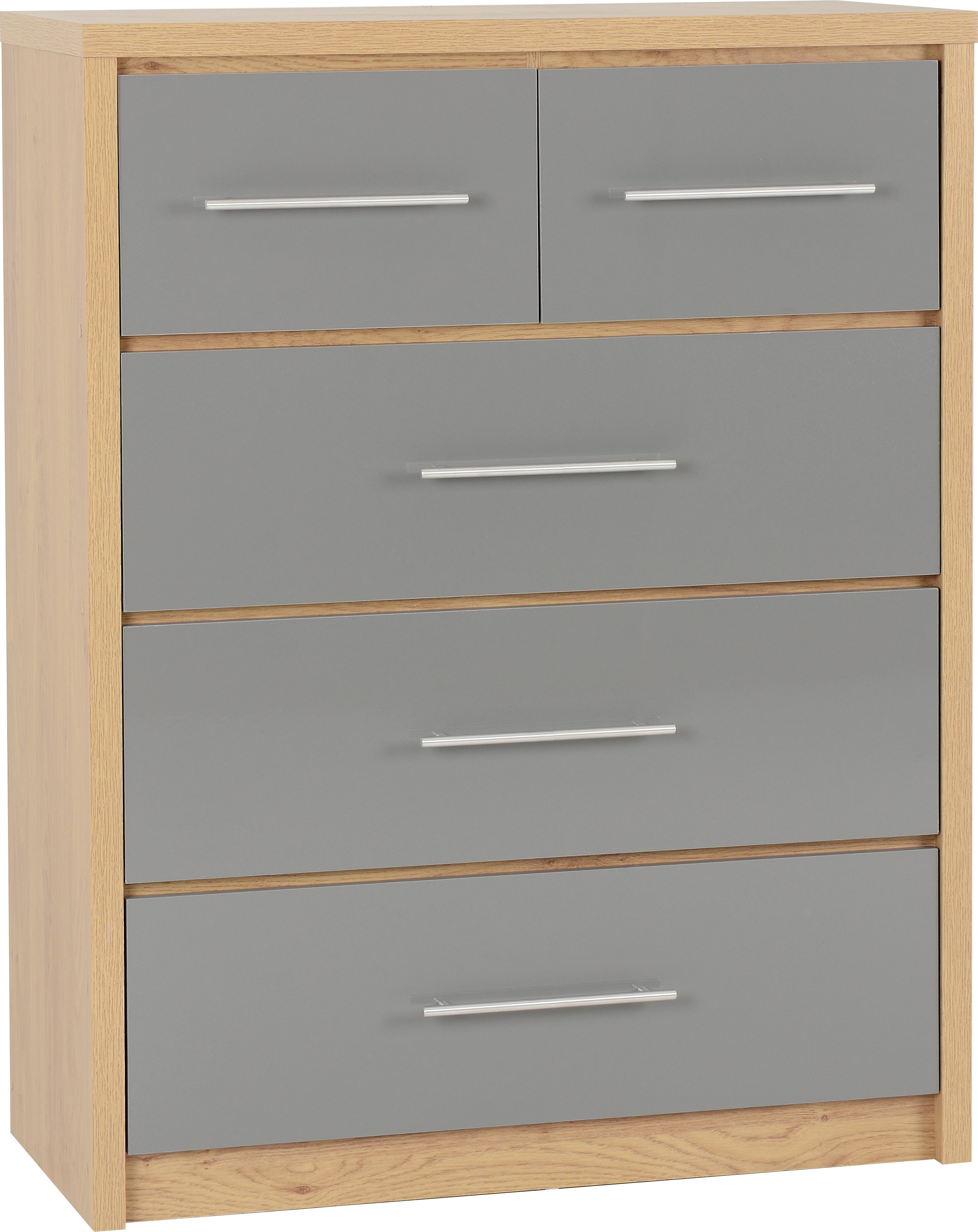 SEVILLE 3+2 DRAWER CHEST - GREY GLOSS/LIGHT OAK EFFECT VENEER