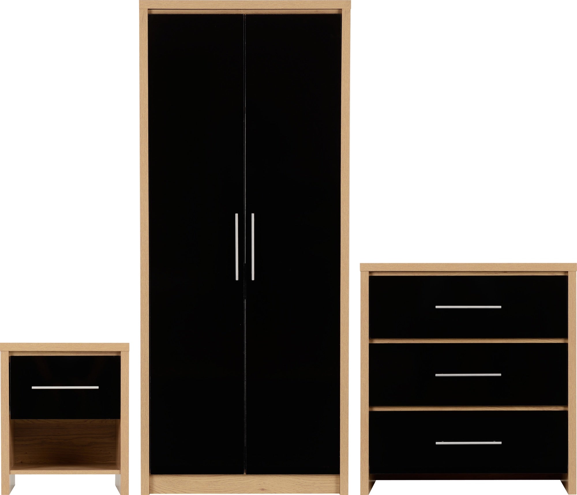 SEVILLE BEDROOM SET - BLACK GLOSS/LIGHT OAK EFFECT VENEER