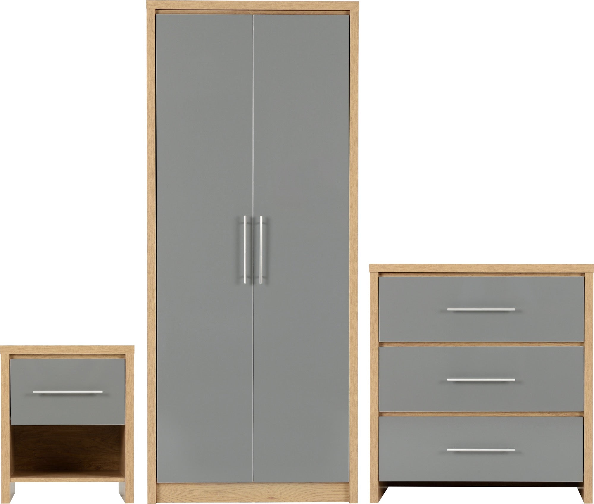 SEVILLE BEDROOM SET - GREY GLOSS/LIGHT OAK EFFECT VENEER