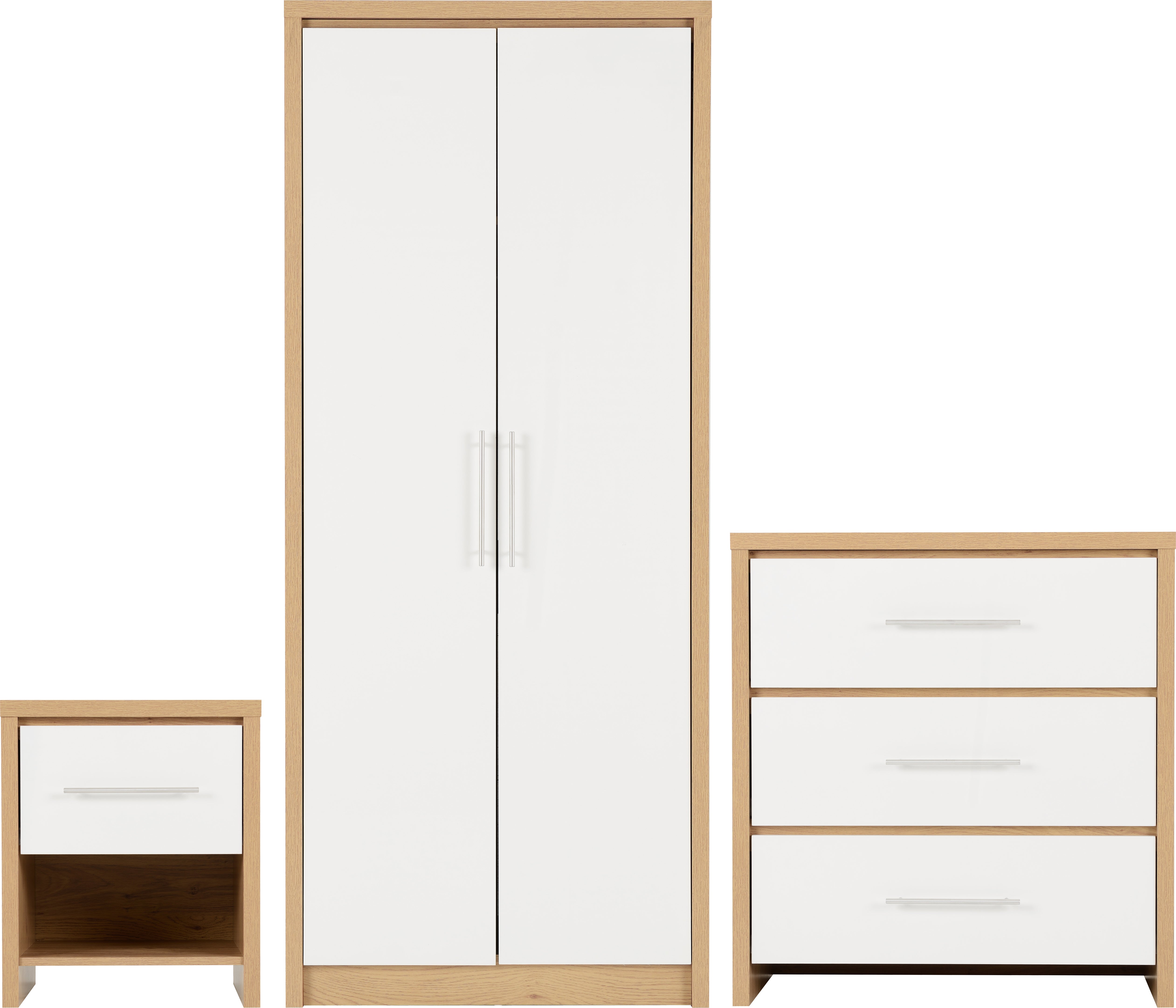 SEVILLE BEDROOM SET - WHITE GLOSS/LIGHT OAK EFFECT VENEER