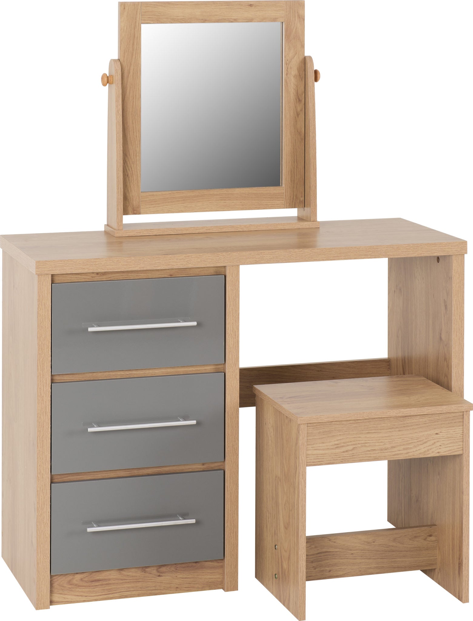 SEVILLE DRESSING TABLE SET - GREY GLOSS/LIGHT OAK EFFECT VENEER