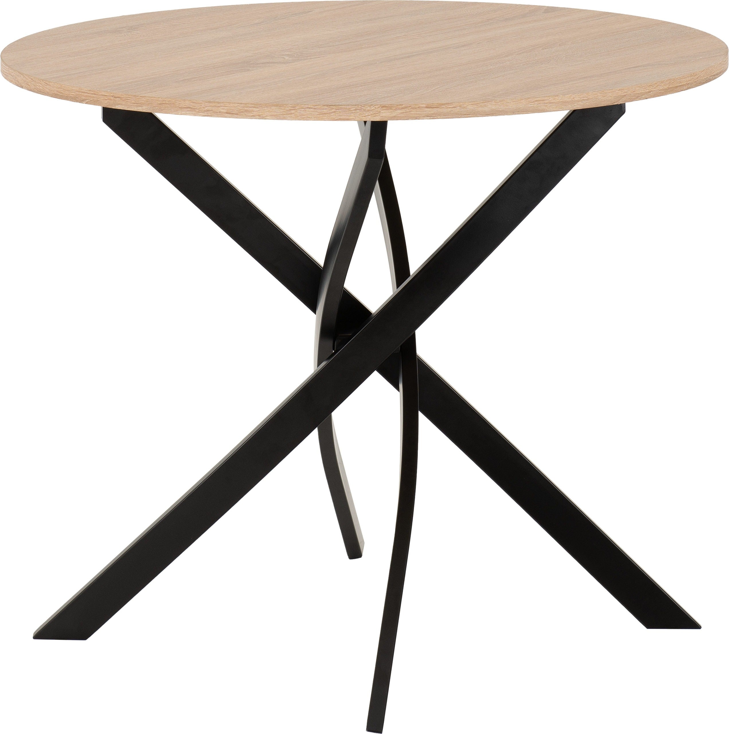 SHELDON ROUND WOODEN TOP DINING TABLE - SONOMA OAK EFFECT/BLACK