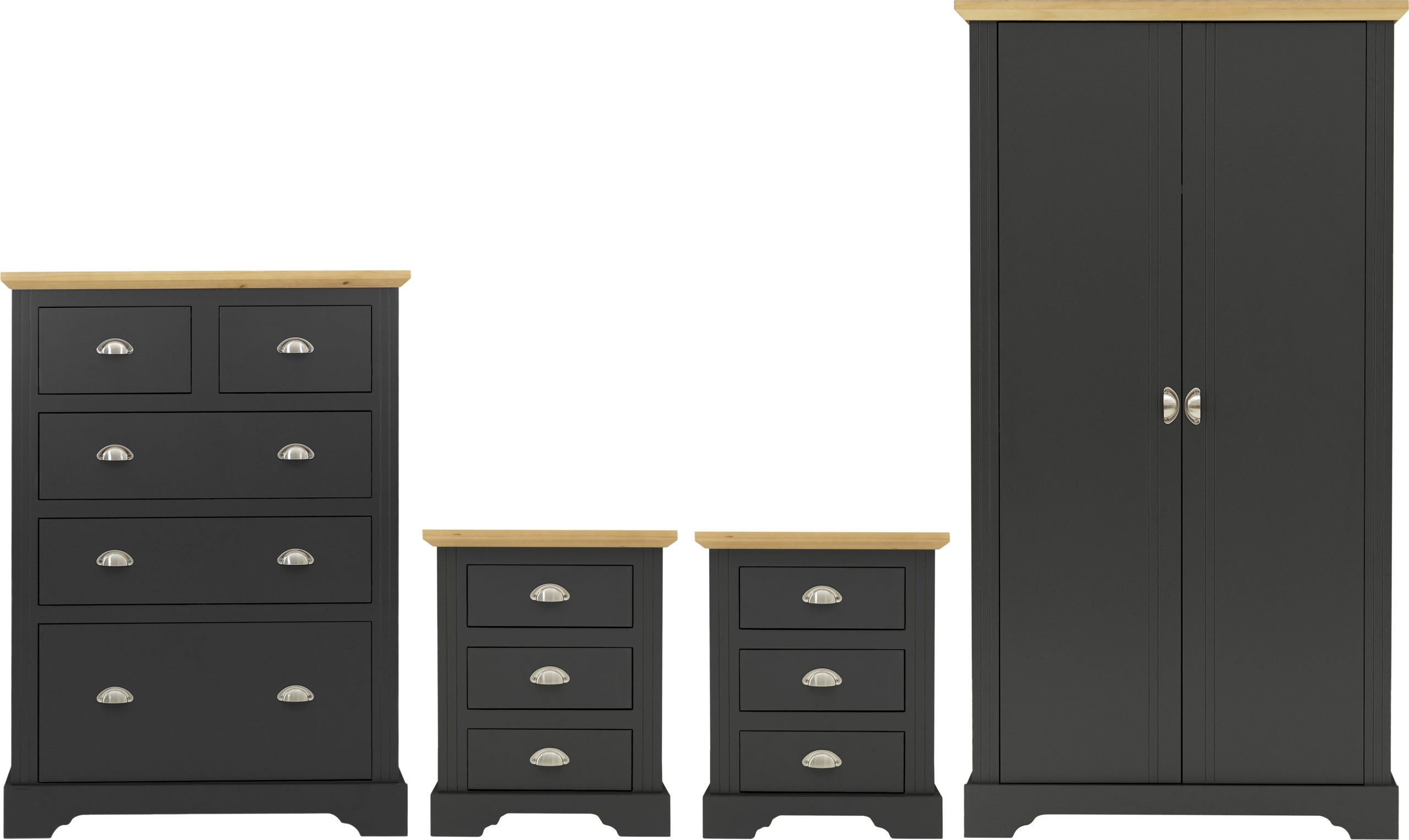 TOLEDO 2 DOOR WARDROBE BEDROOM SET - GREY/OAK EFFECT