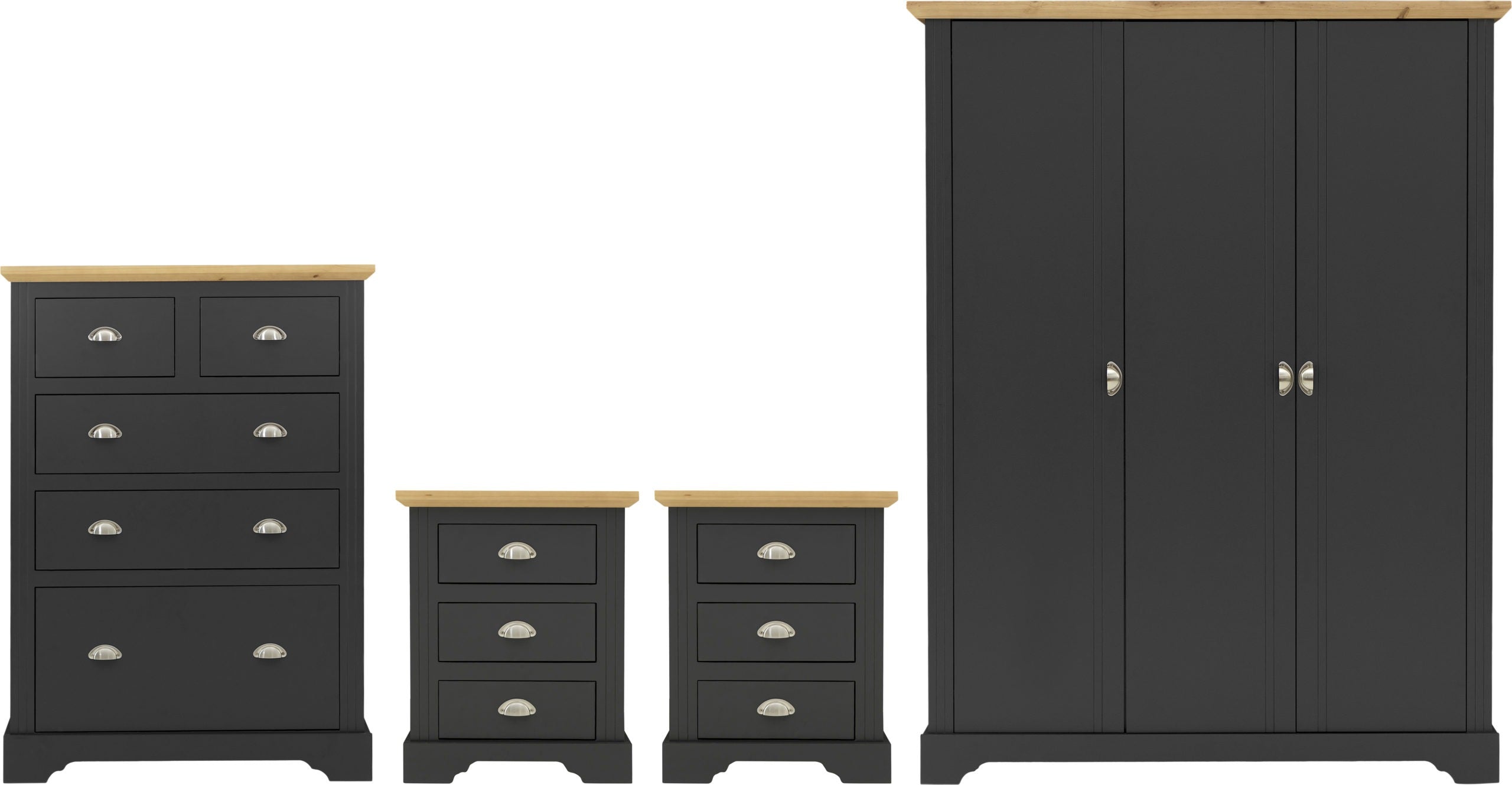 TOLEDO 3 DOOR WARDROBE BEDROOM SET - GREY/OAK EFFECT