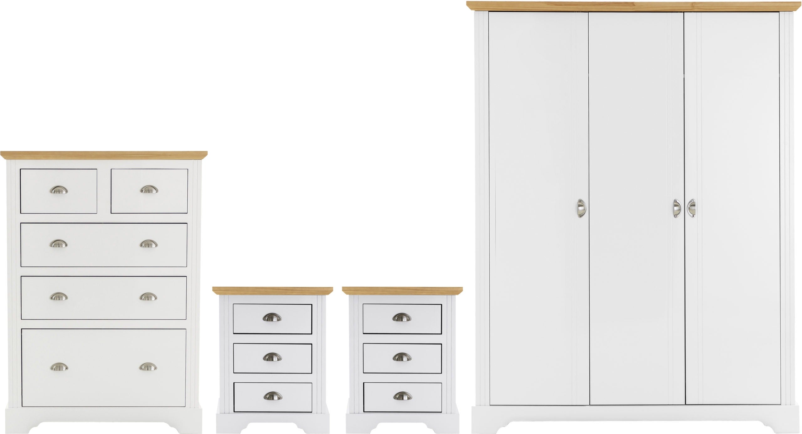 TOLEDO 3 DOOR WARDROBE BEDROOM SET - WHITE/OAK EFFECT