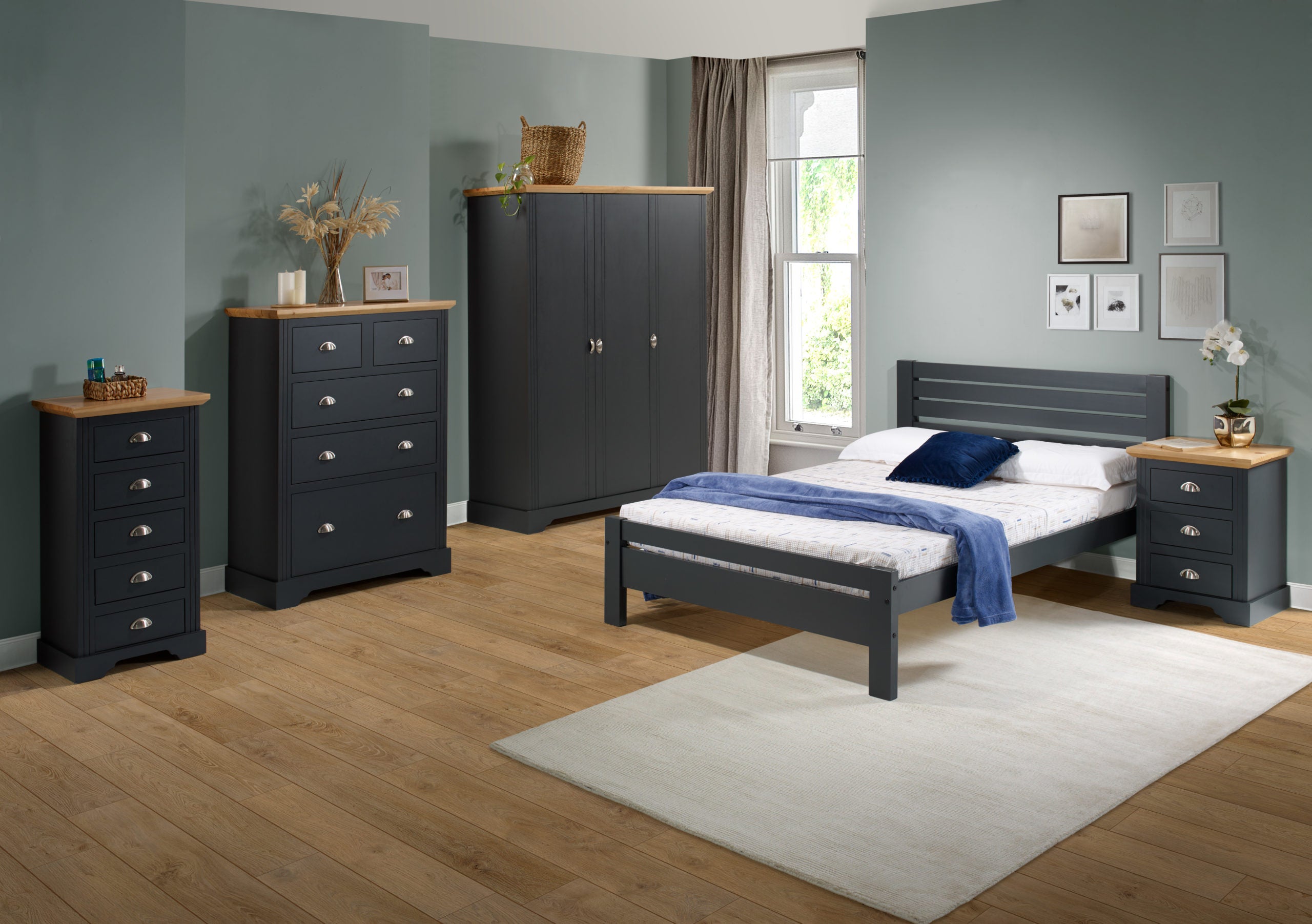 TOLEDO 5 DRAWER NARROW CHEST - GREY/OAK EFFECT