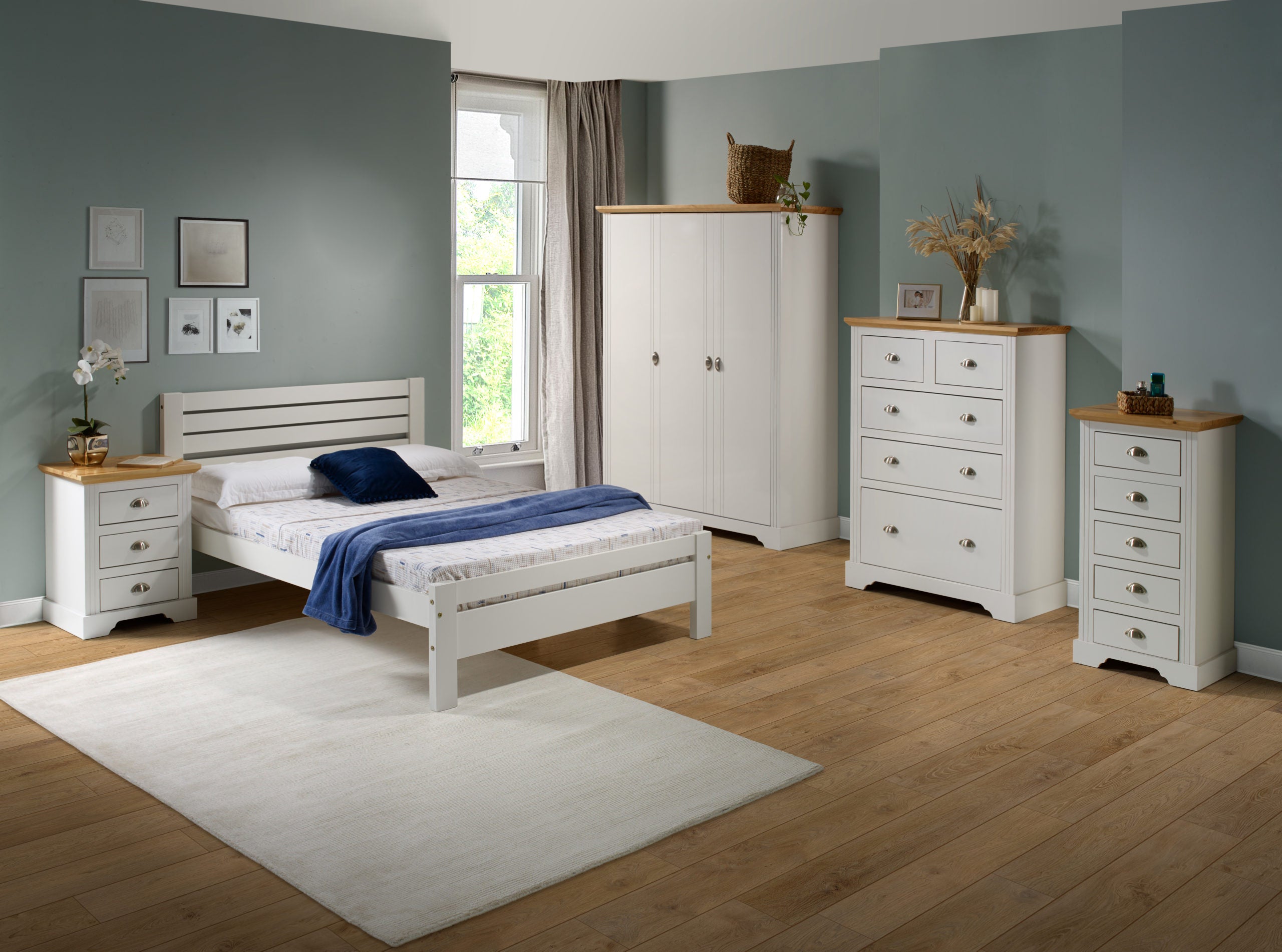 TOLEDO 5 DRAWER NARROW CHEST - WHITE/OAK EFFECT